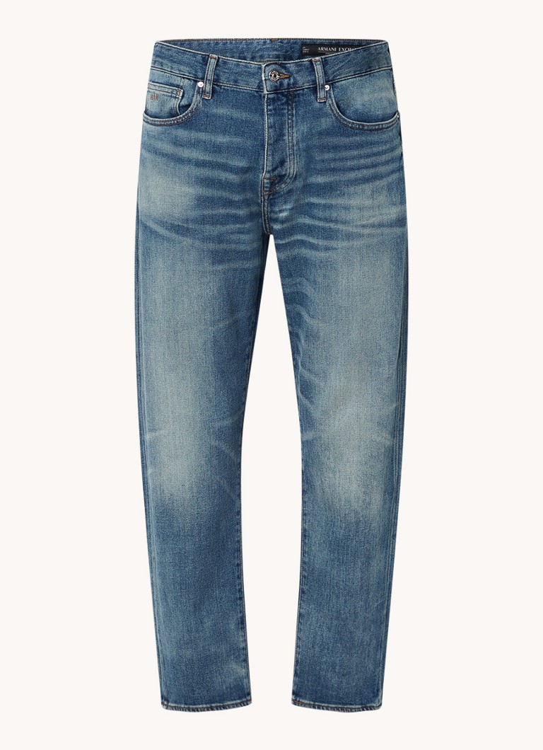 Armani Exchange Avsmalnende, cropped jeans med vasket overflate