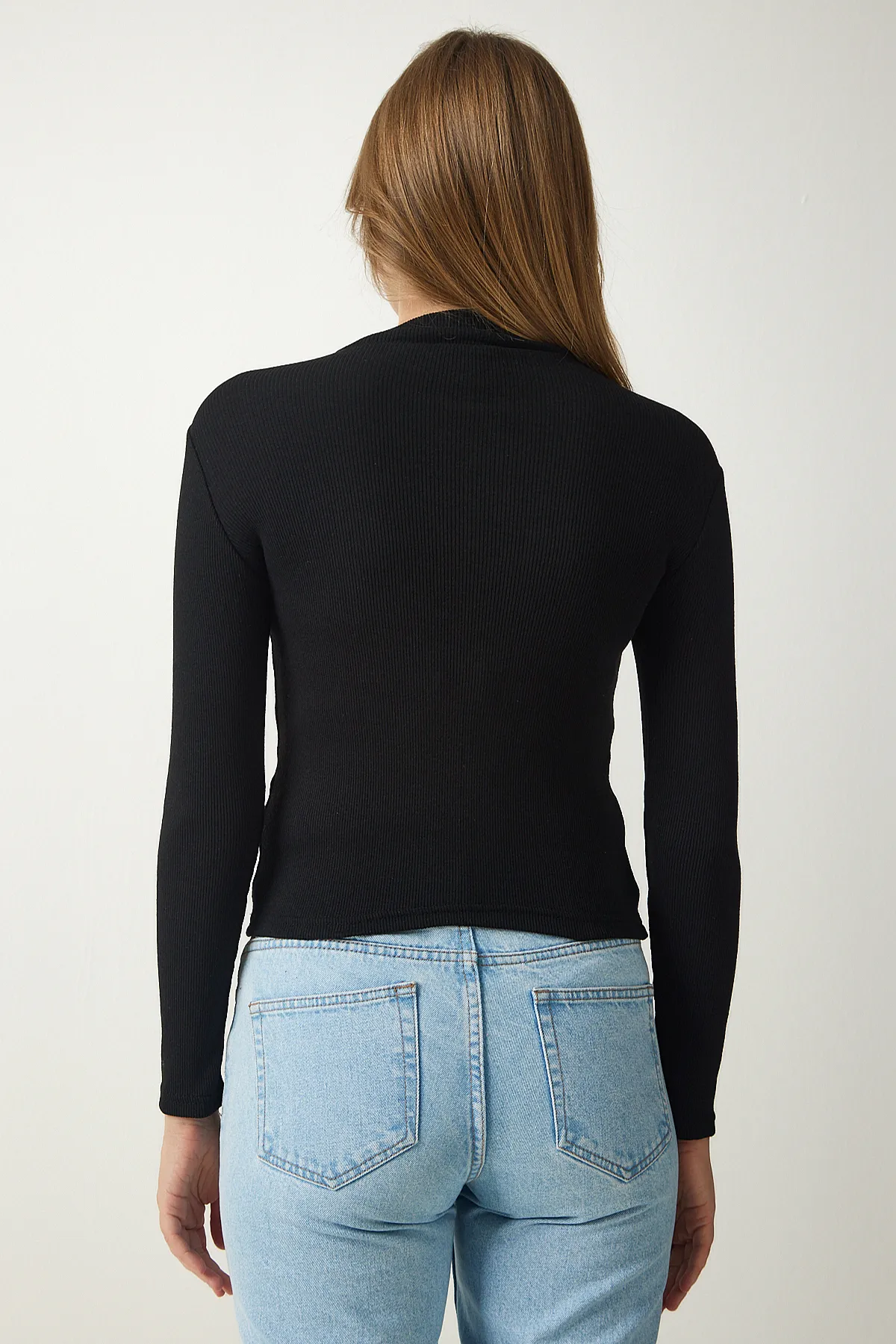 Happiness İstanbul  2er-Pack gerippte Rollkragen-Strickblusen für Damen in Schwarz und Weiß GT00053