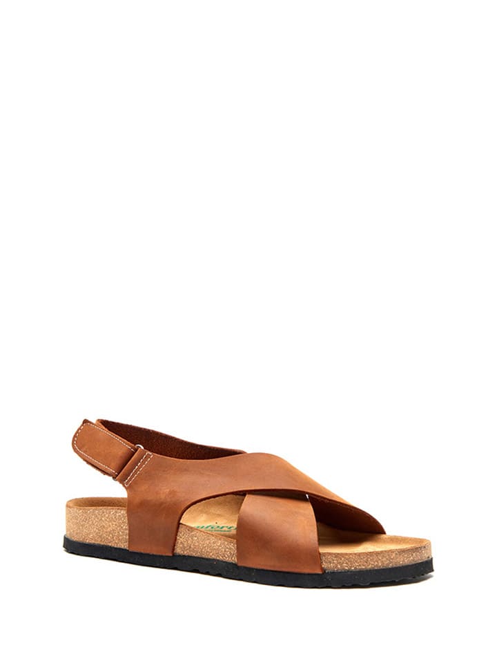 Comfortfusse Leder-Sandalen in Braun günstig kaufen