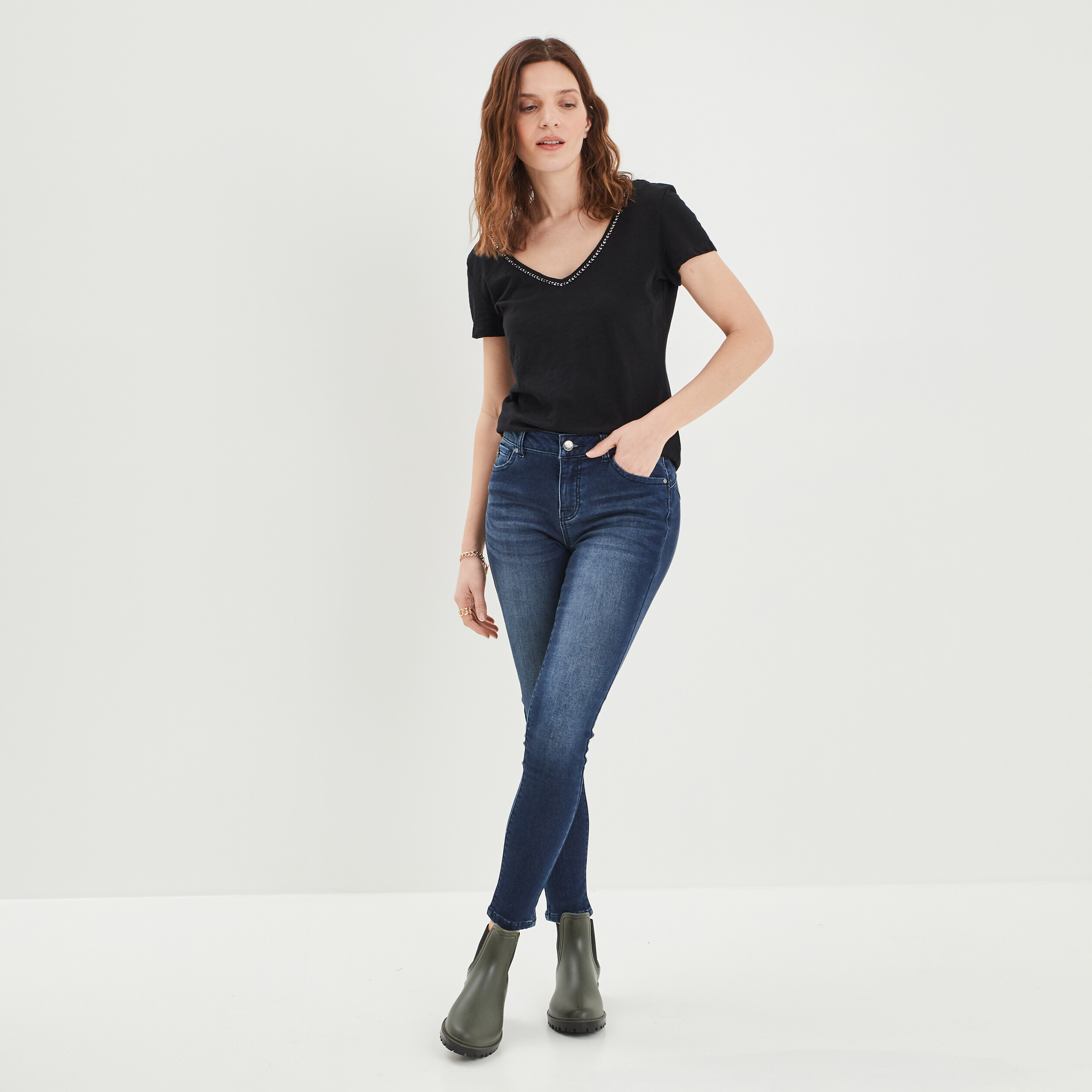 Jeans skinny push-up denim brut femme | La Halle