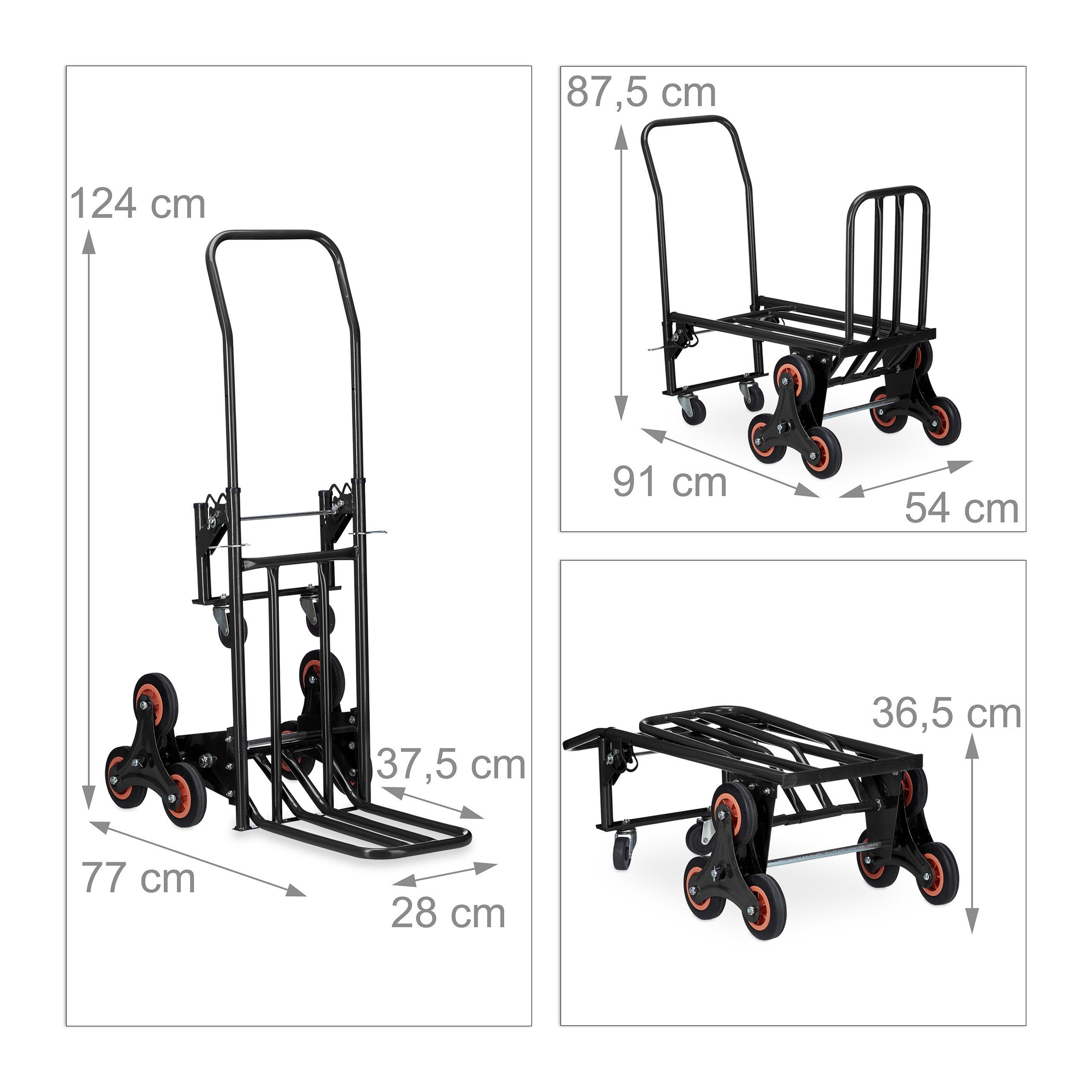relaxdays Treppensackkarre Sackkarre Treppensteiger schwarz