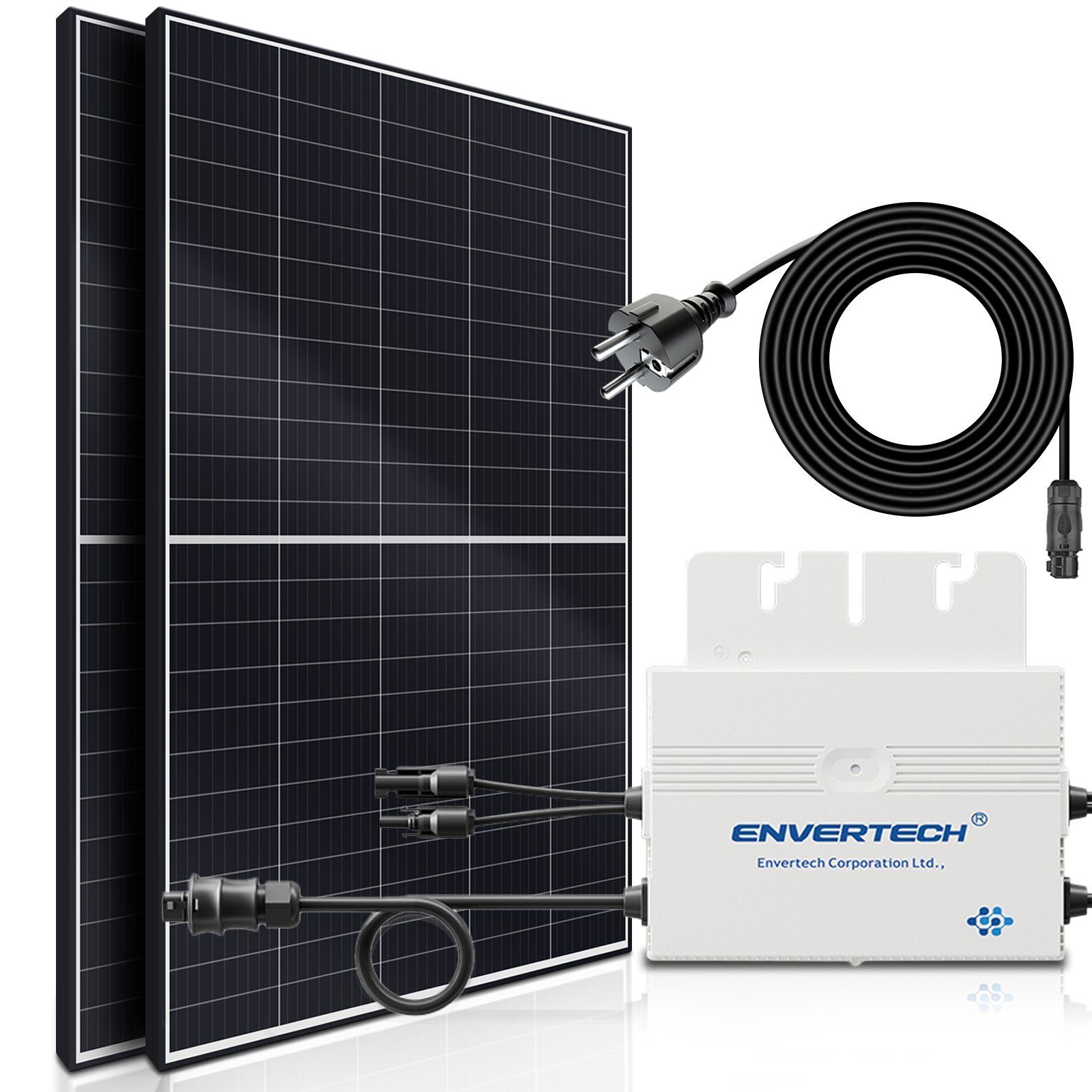 SUNNIVA Solaranlage Balkonkraftwerk 830W, 600,00 W, Monokristallin, (ENVERTECH Wechselrichter Solaranlage Komplettset mit 5m Anschlusskabel für Schuko Steckdose, Balkon Mini-PV Anlage mit WIFI APP und Stromerzeugung Messung), genehmigungsfrei, stecke