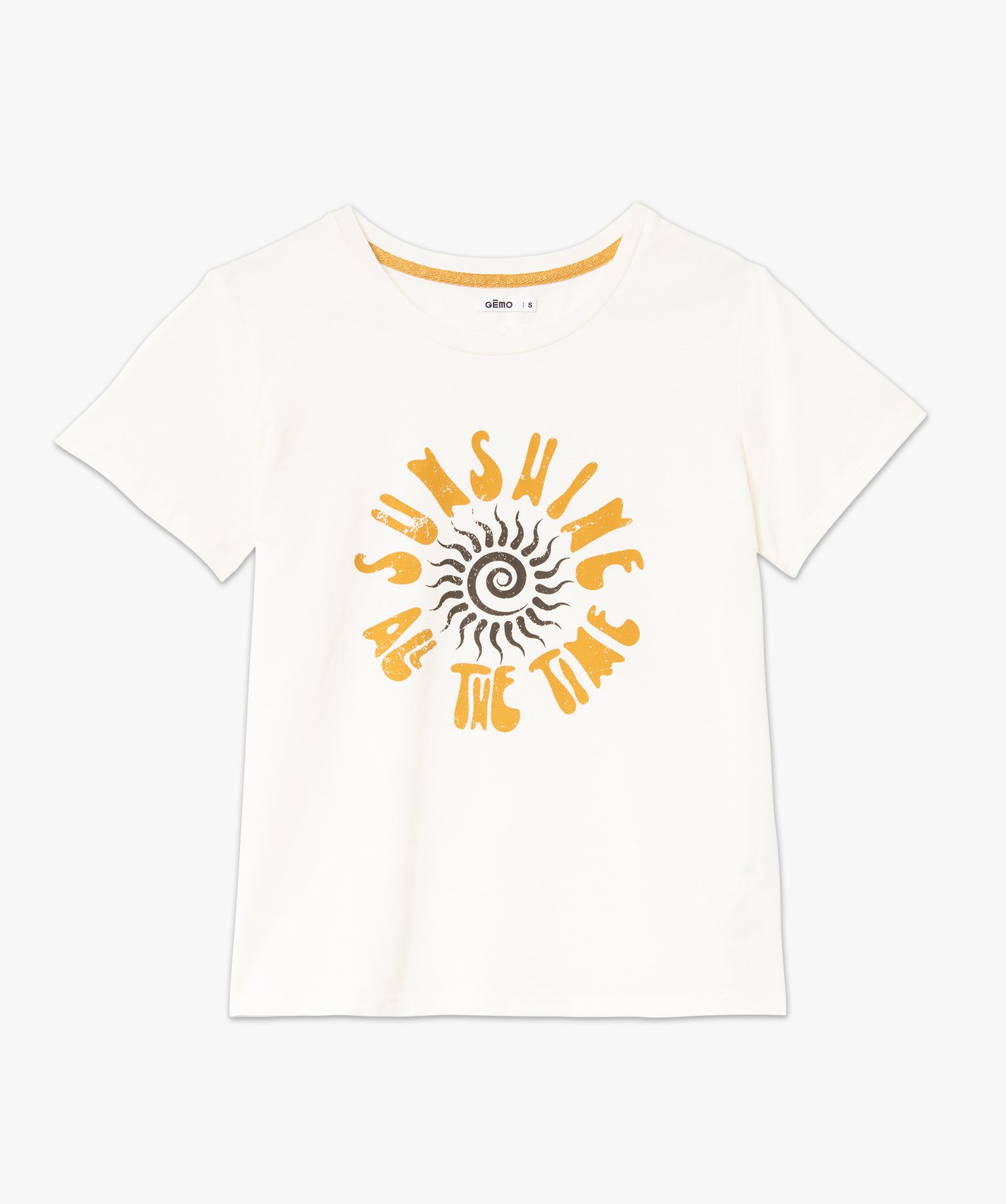 Tee-shirt femme imprimé à manches courtes beige | GEMO