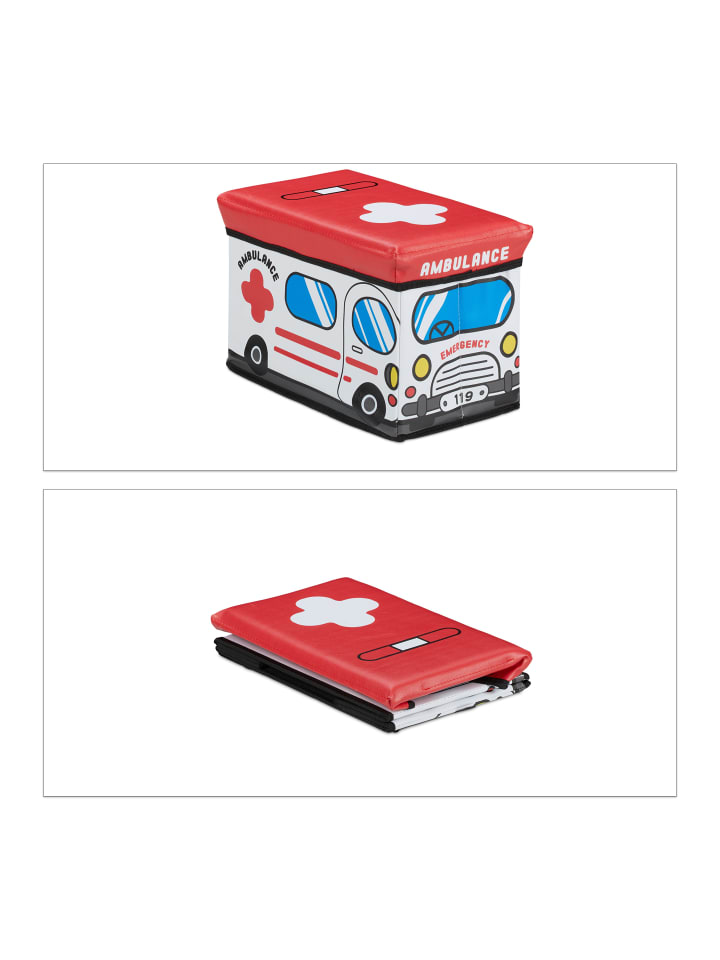relaxdays Spielzeugkiste Krankenwagen in Weiß - (B)40 x (H)27 x (T)25 cm günstig kaufen onesize