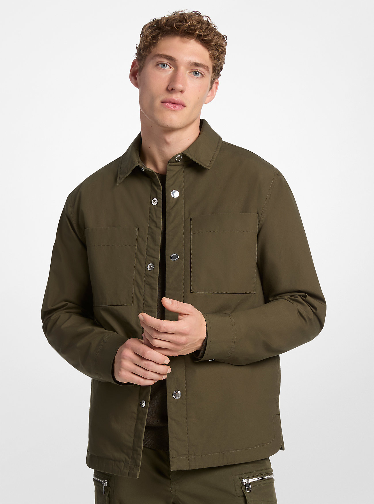 Stretch Cotton Padded Shirt Jacket - IVY