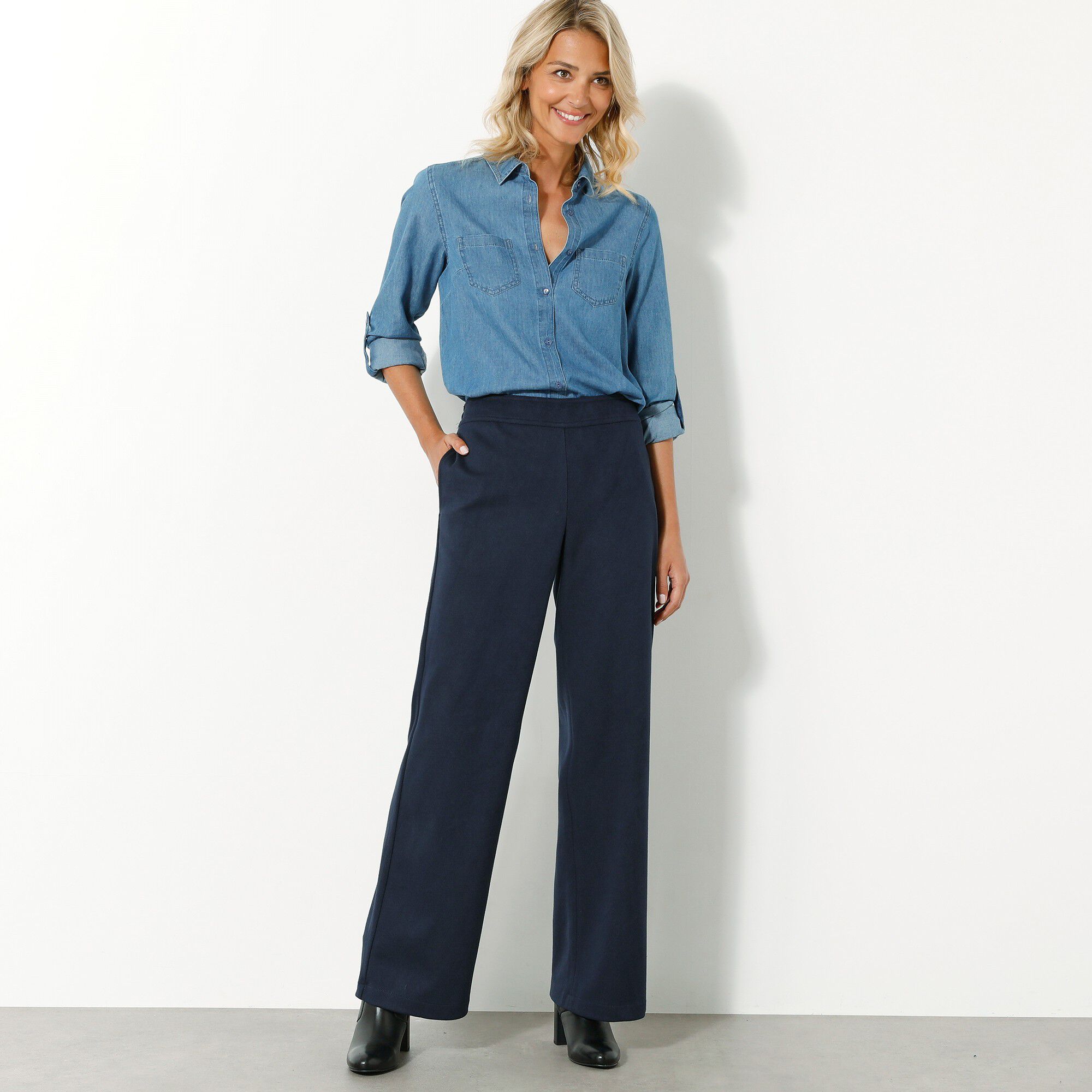 Pantalon large chaud, aspect lainage