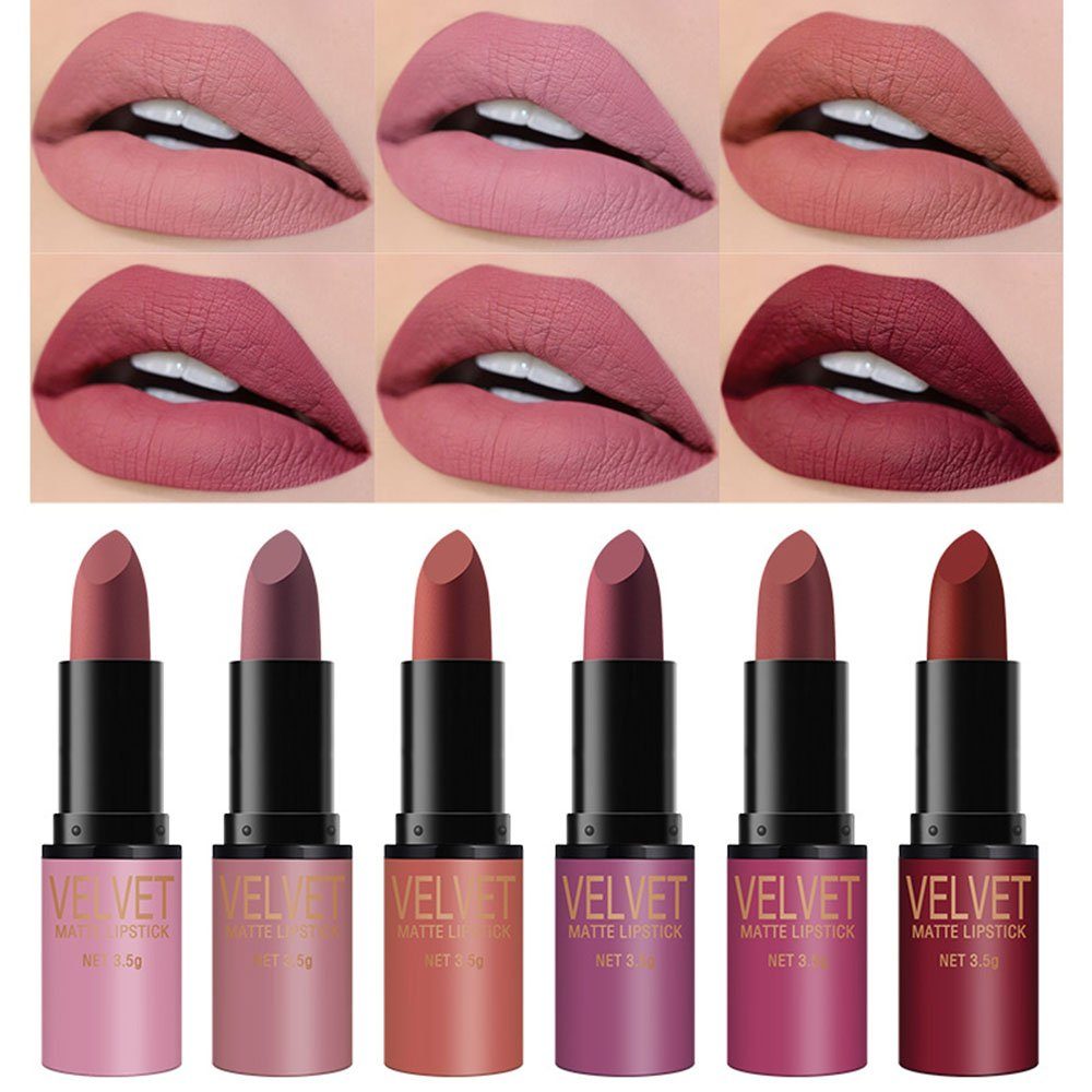 POCHUMIDUU Lippenstift-Set 6 Lippenstift-Sets,Matt,Wasserdicht, hochpigmentierter Samt, 6-tlg., Intensive Farbe und lang anhaltende Feuchtigkeit
