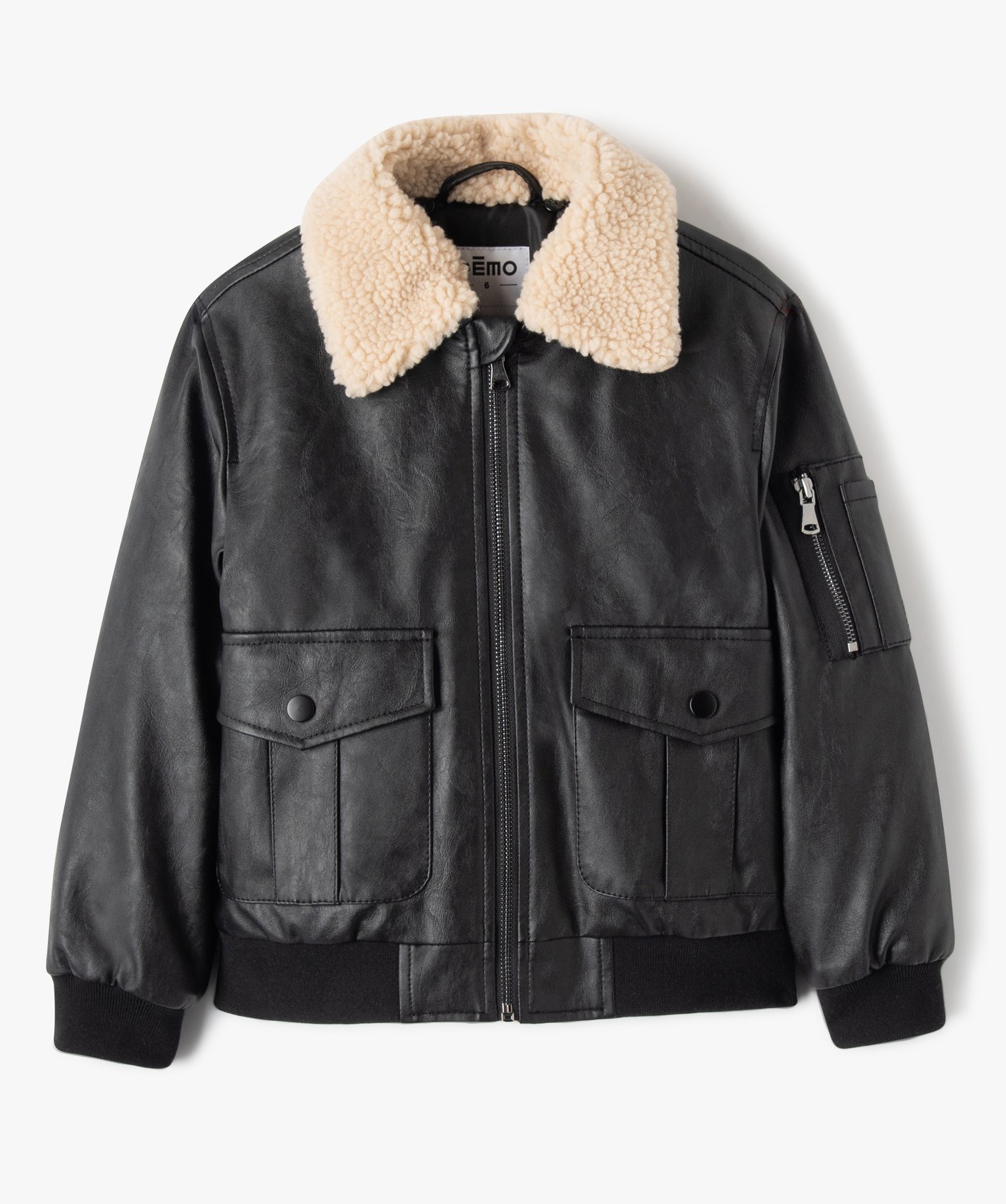 Blouson aviateur avec col en maille peluche Garçon noir | GEMO