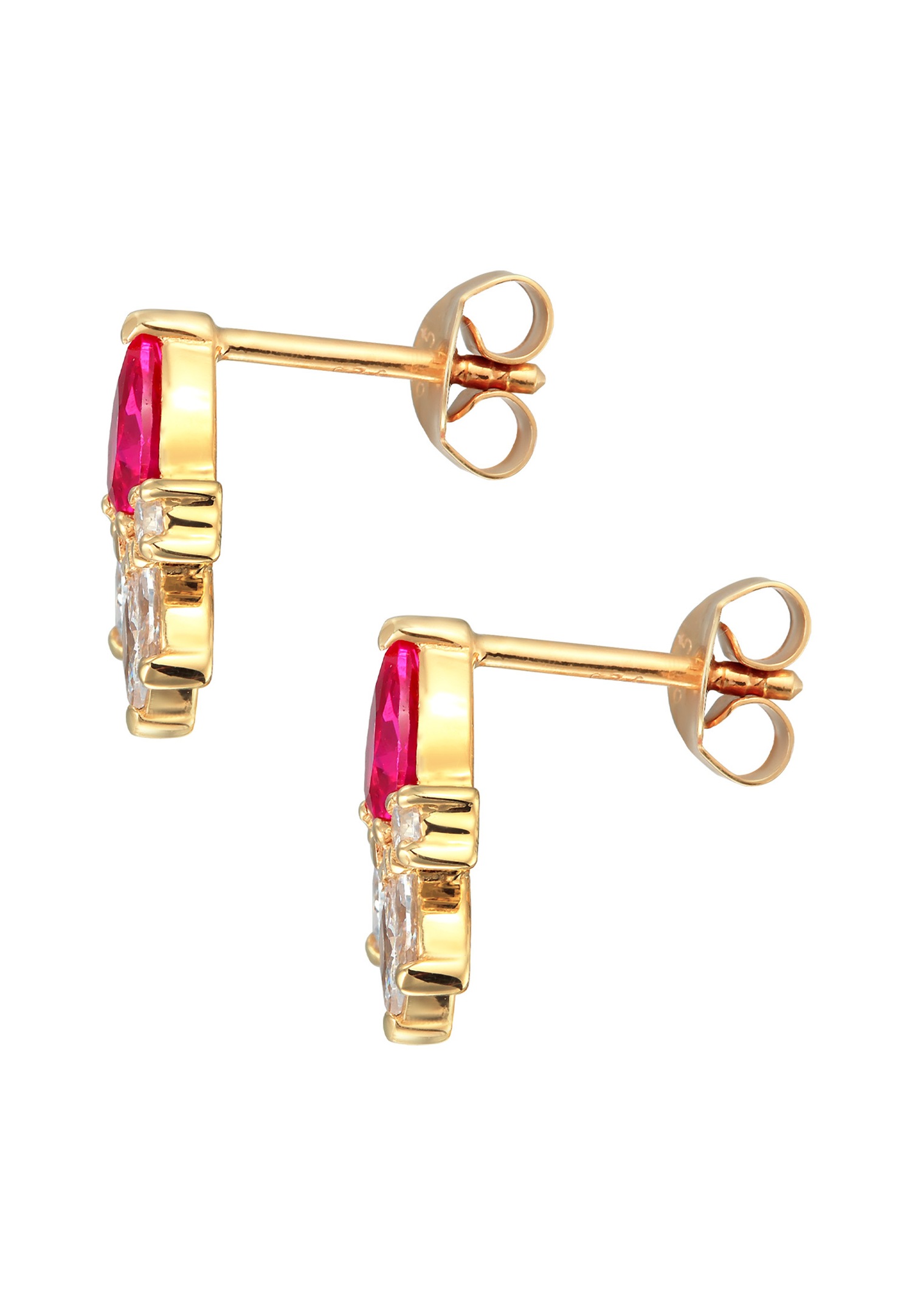 Orecchini a lobo da donna Elli, glamour, con cristalli di zirconia cubica e rubini sintetici in argento sterling 925 placcato oro.