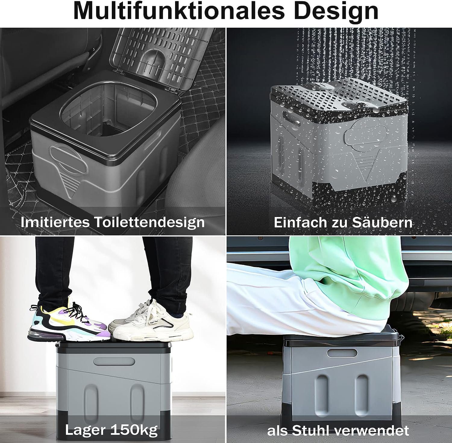 Hikeren Campingtoilette Klapptoilette,Toilette,Mit Aufbewahrungsbeutel und Müllsack,27*31*30cm