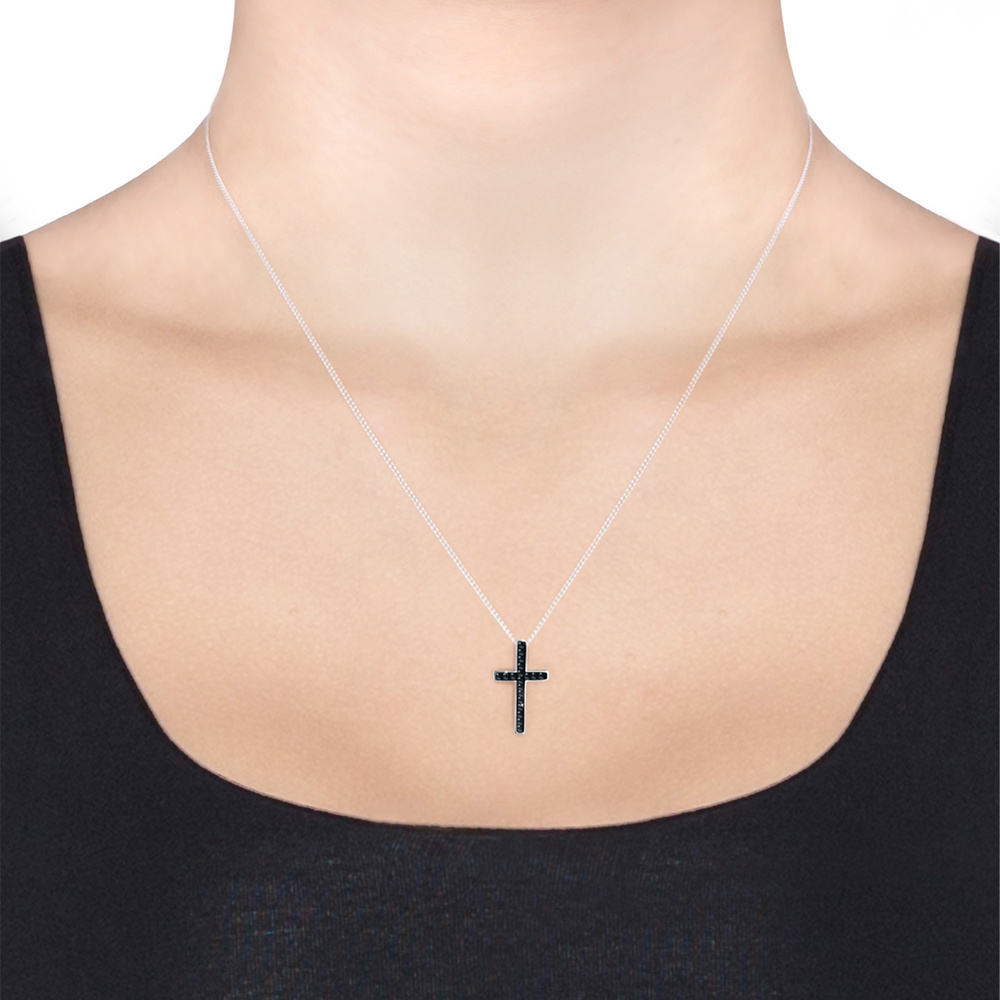 Elli Elli Collier Femme Pendentif Croix Élégante avec Cristaux noirs en Argent Sterlin collier