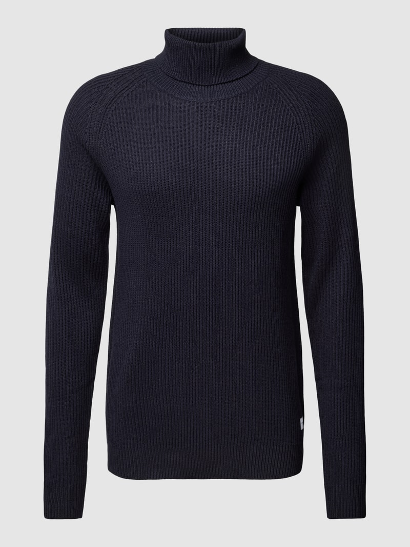 Rollkragenpullover mit Label-Detail Modell 'PANNEL' in dunkelblau