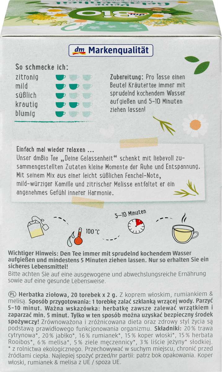 Kräutertee \Deine Gelassenheit\ mit Zitronengras, Fenchel und Kamille (20 x 2g), 40 g