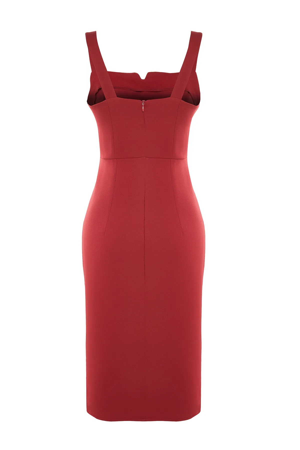 Trendyol Collection  Burgunderrotes Body-Wickel-Midikleid mit Schlitz und Trägern aus Webstoff TWOSS19BB0216