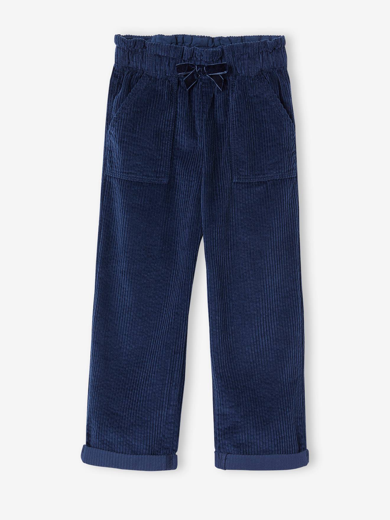 Pantalon paperbag en velours côtelé fille moutarde