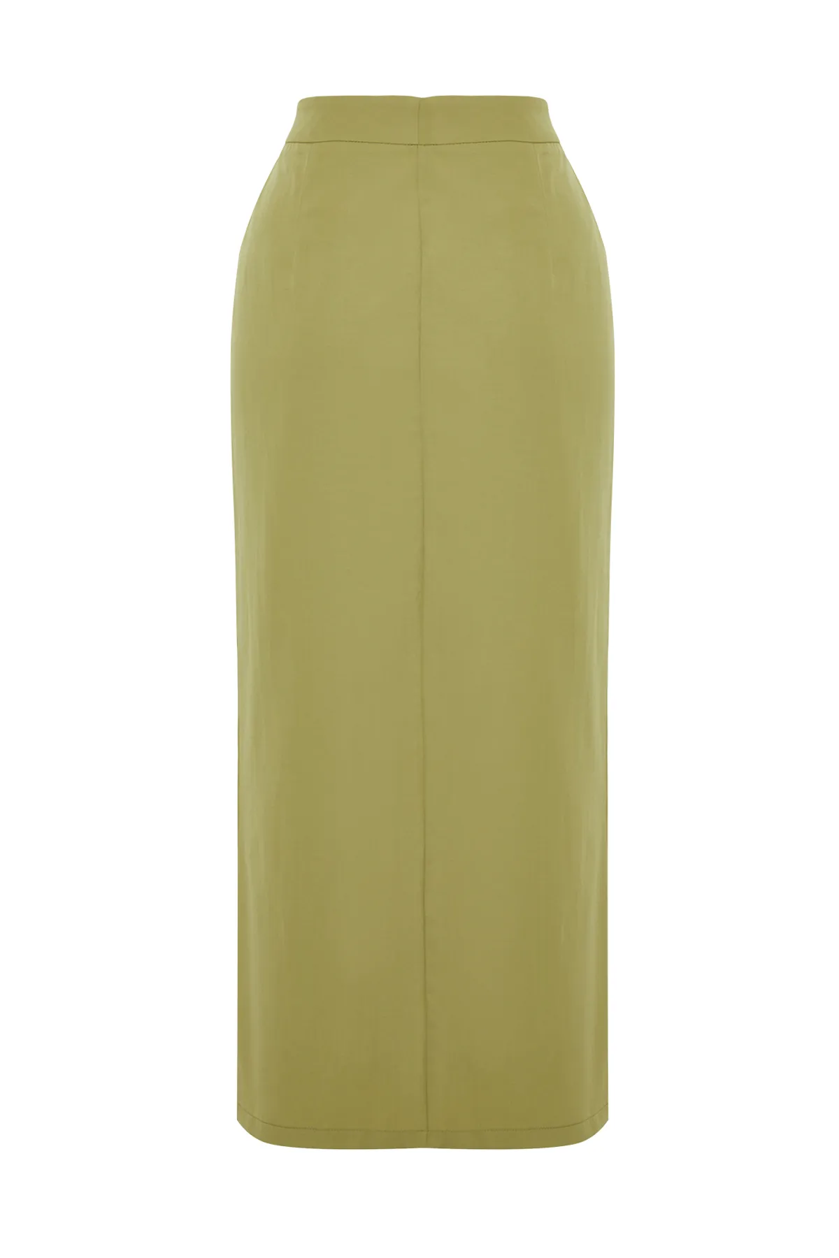 Trendyol Collection  Khaki Premium Midi-Webrock mit geradem Schlitz vorne TWOSS24ET00071