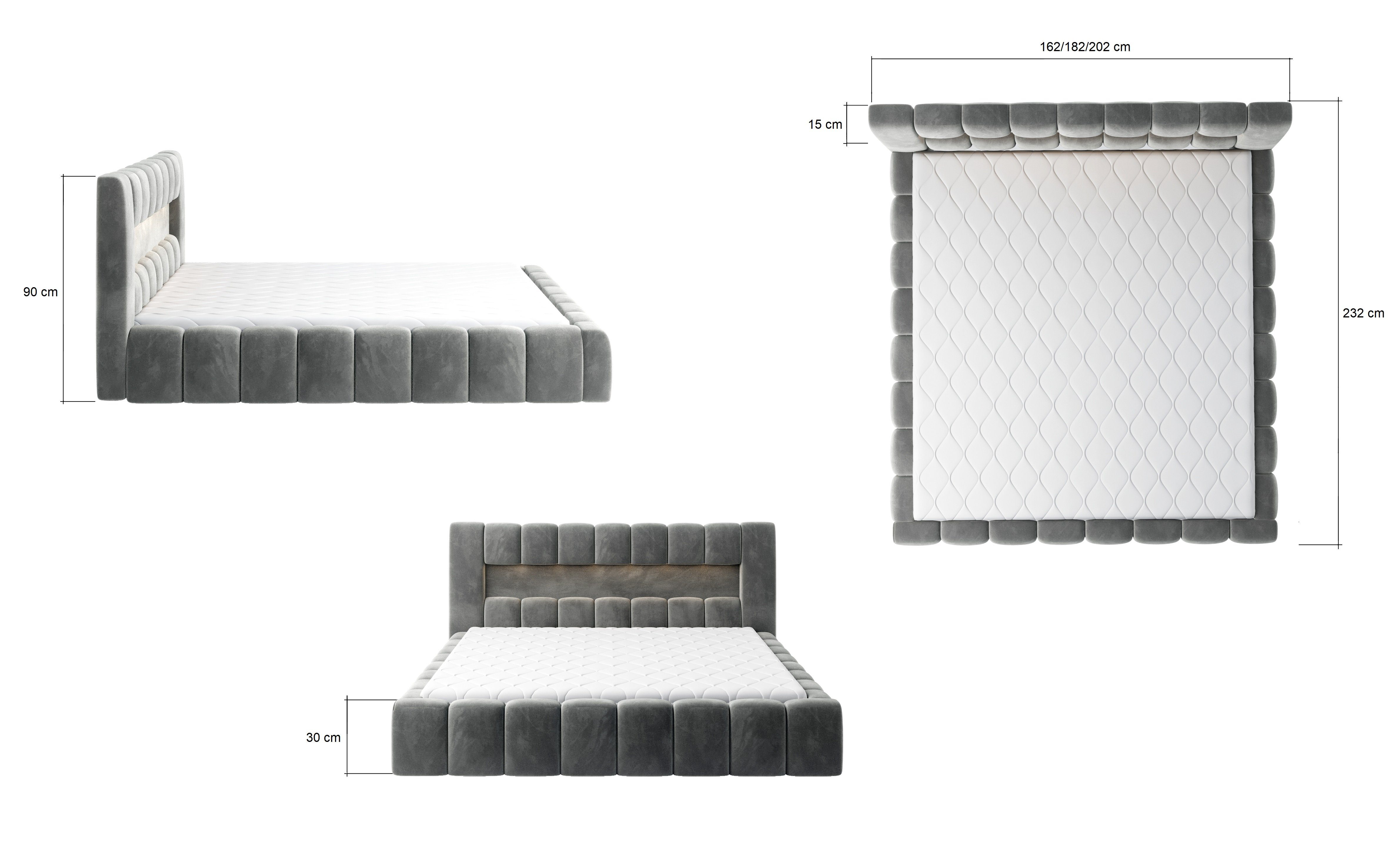 yourhouse24 Polsterbett Lamica Holzrahmen Bett Doppelbett Bettgestell Lattenrost mit LED