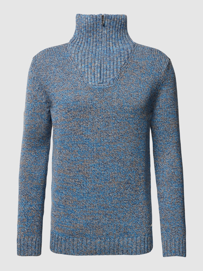 Strickpullover mit Troyer-Kragen in blau