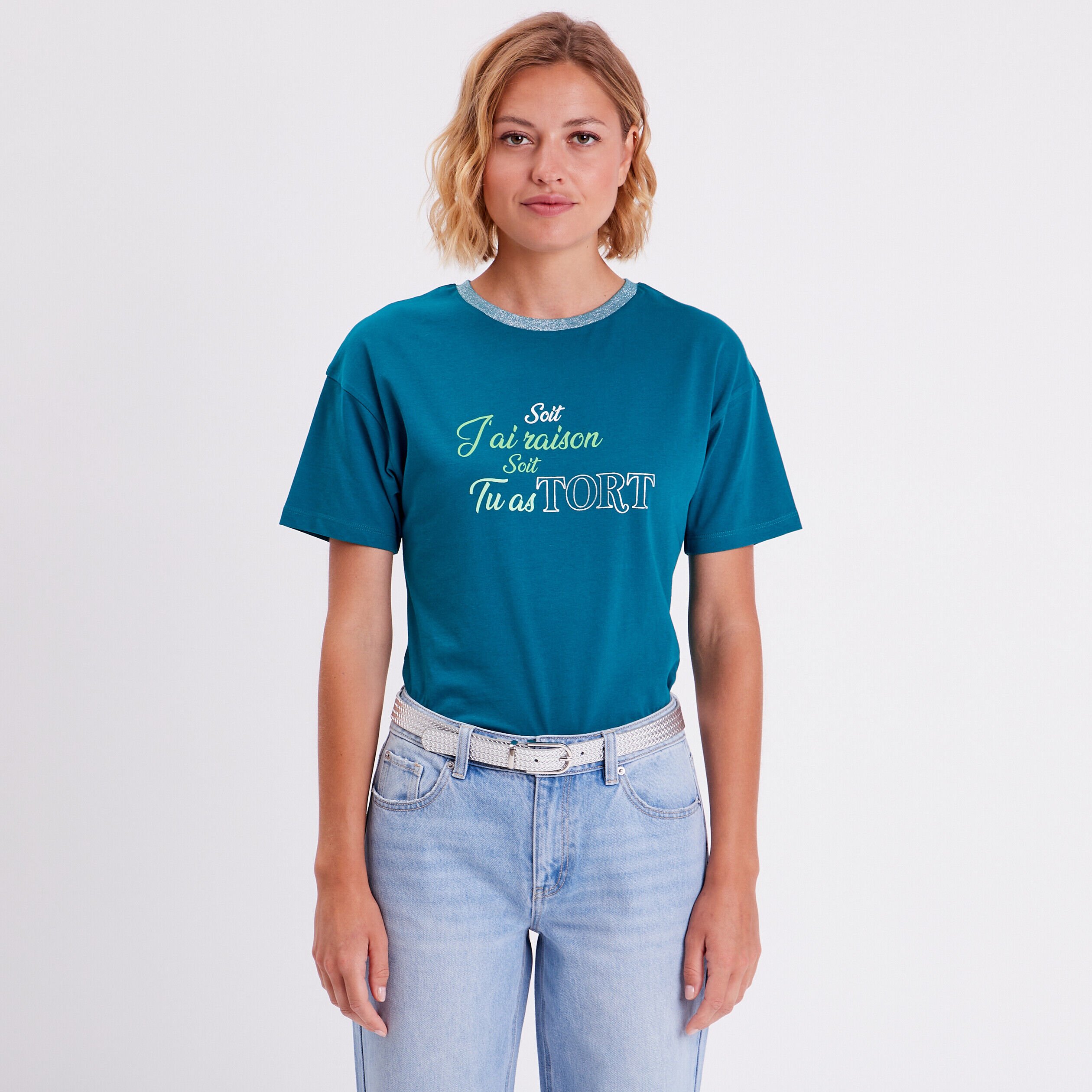 T-shirt manches courtes vert canard femme | Cache Cache