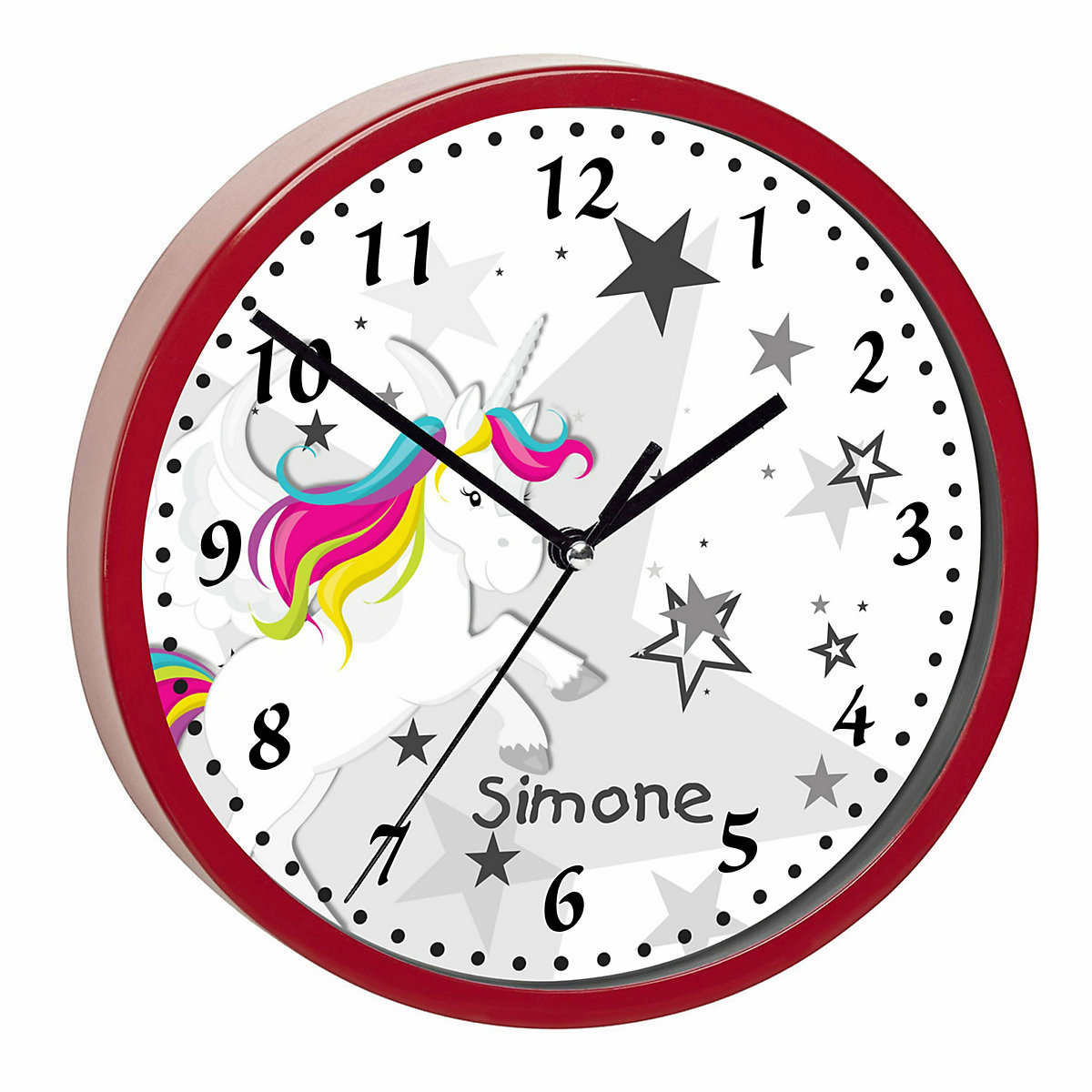 Kinder Wanduhr personalisiert mit Name Pegasus Sterne Grau