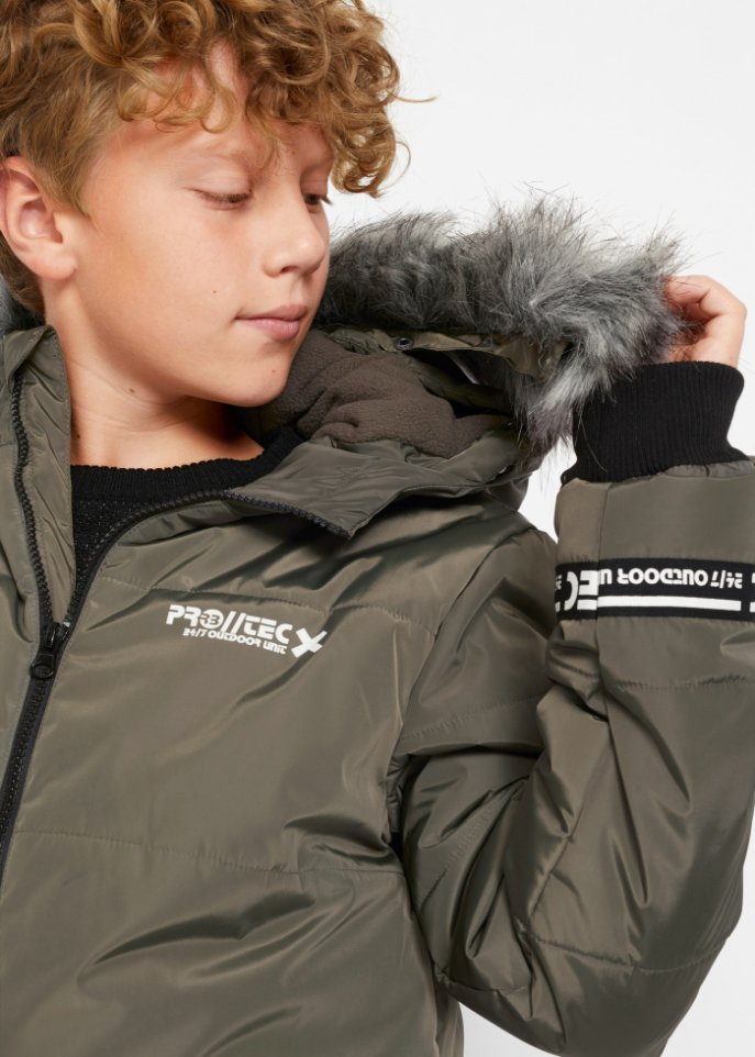Jungen Winterparka mit abnehmbarem Fellimitatkragen