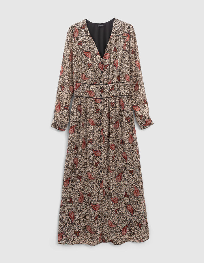Robe longue écrue recyclée imprimé léo cachemire Femme