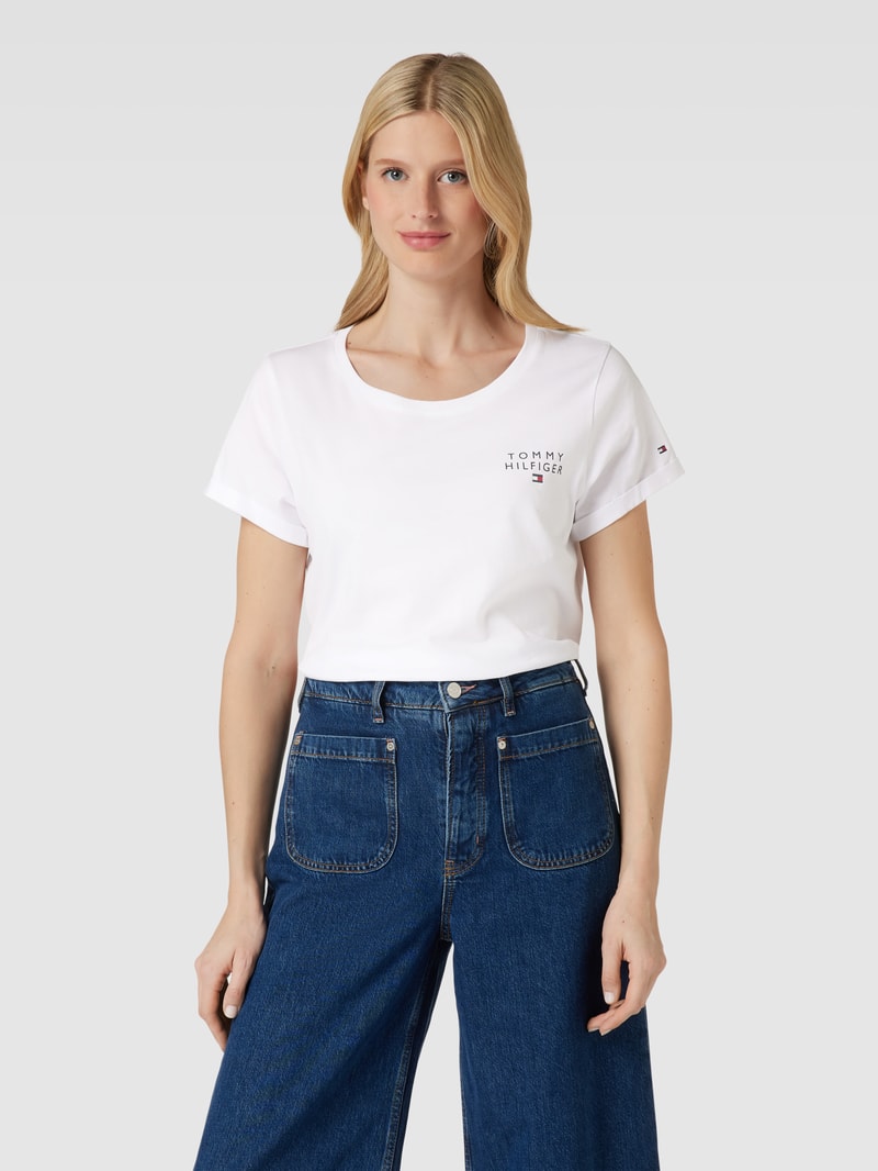 Regular Fit Pyjama-Oberteil mit Label-Print in weiß