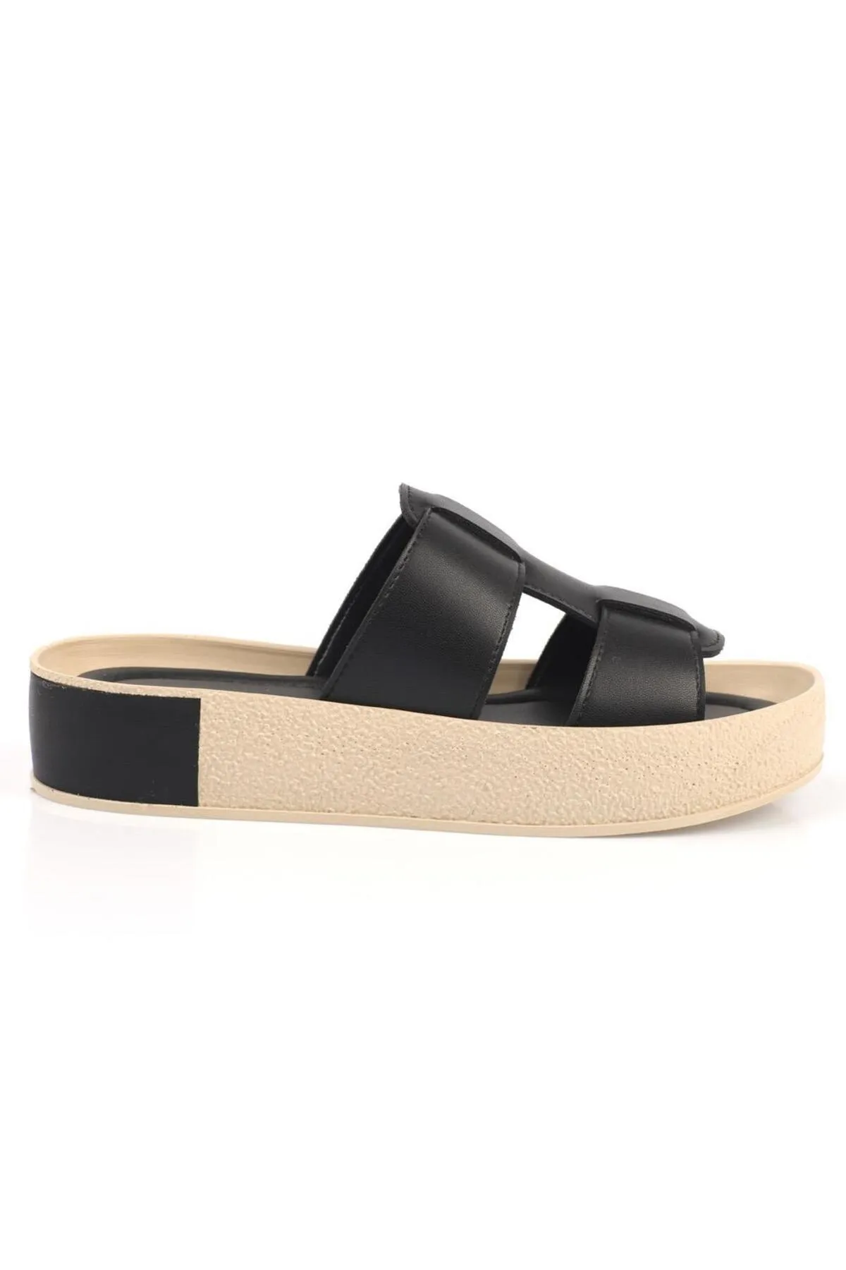 Capone Outfitters  Capone Gladiator Double Tape Bunte detaillierte Keilabsatz-Schwarze Damenhausschuhe