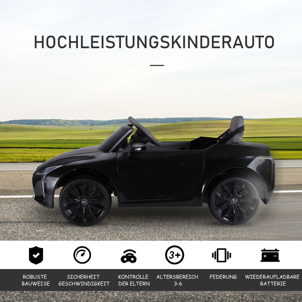 HOMCOM Kinderauto von Lexus Kinderfahrzeug Elektroauto mit MP3 Musik Schwarz