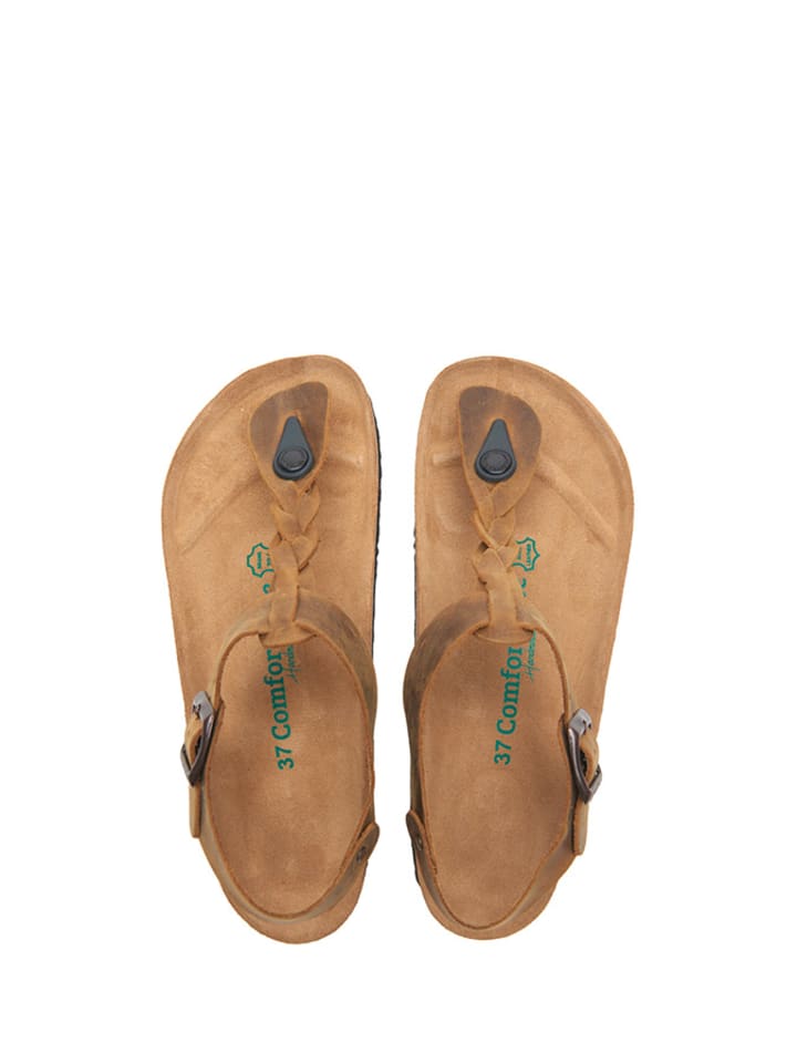 Comfortfusse Leder-Zehensandalen in Hellbraun günstig kaufen