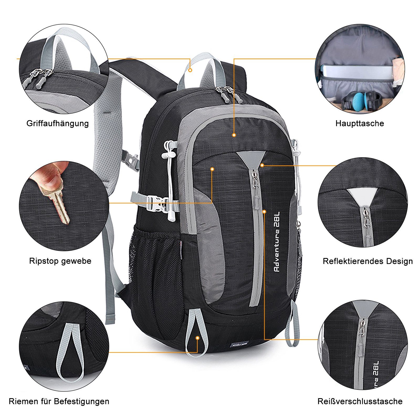 TAN.TOMI Wanderrucksack Kletterrucksack Wanderrucksack Damen Herren 28L Rucksack Wasserdicht, Für Sports/Outdoor/Klettern/Camping/Fahrrad Trekkingrucksack