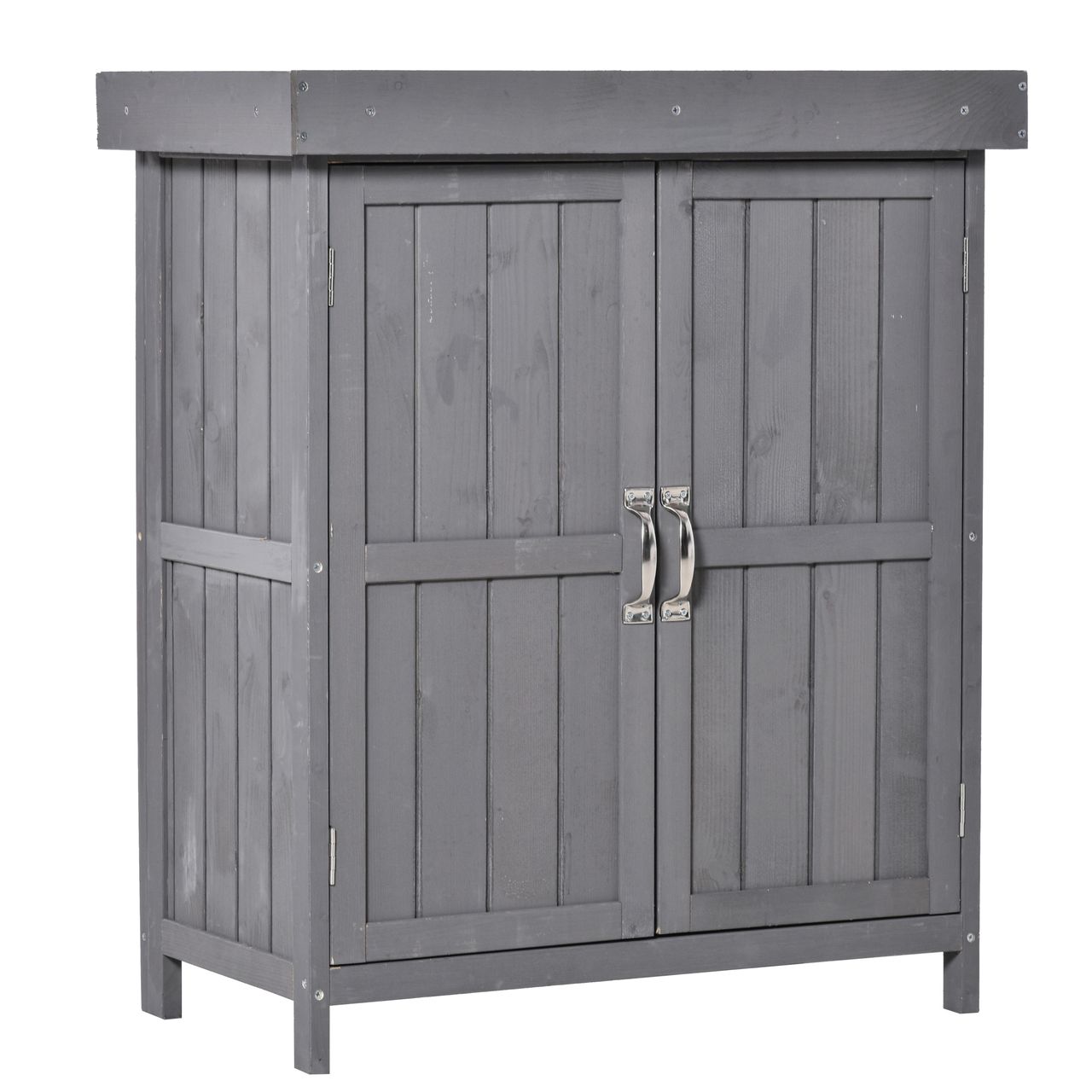 Outsunny Geräteschrank Geräteschuppen Holzschrank 2 Fächer Tannenholz Grau