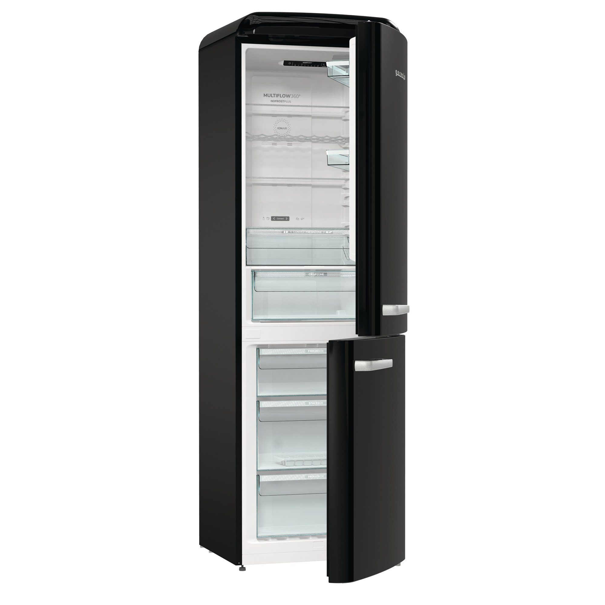 GORENJE Kühlschrank ONRK619EBK, 194 cm hoch, 60 cm breit, LED Display, NoFrostPlus, FastFreeze, IonAir und MultiFlow 360°