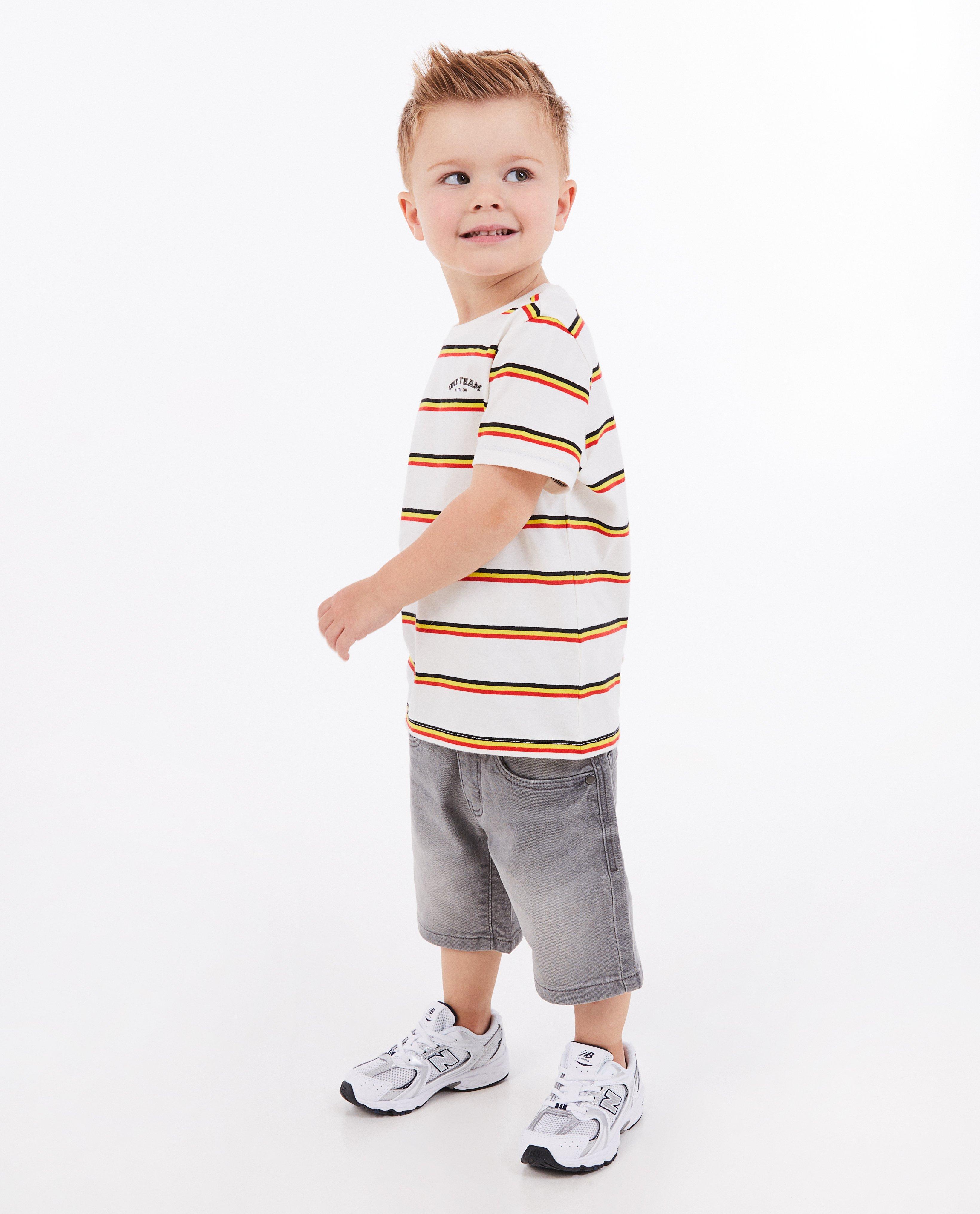 Tricou cu dungi Familystories, colecția Supporter, unisex, 2-7 ani, alb