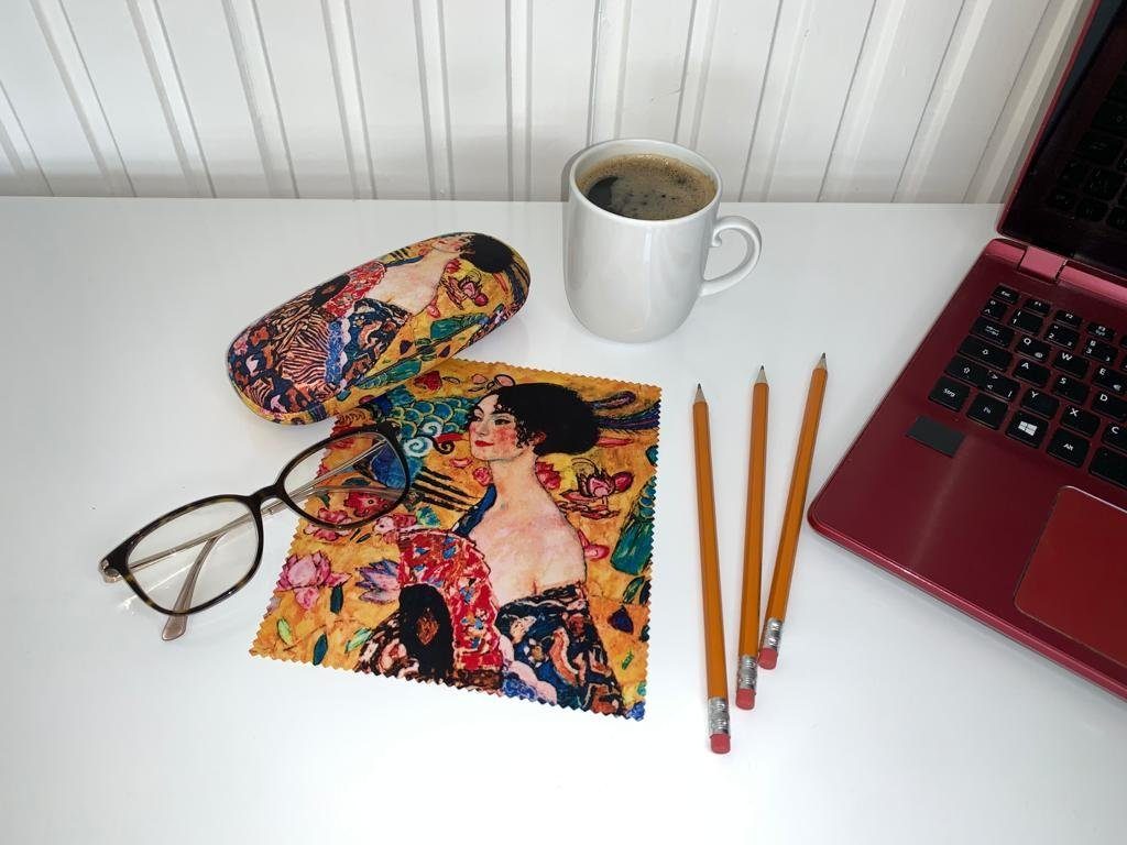 von Lilienfeld Brillenetui Brillenetui Gustav Klimt Dame mit Fächer Kunst Brillenbox, stabiles mit Mikrofaser bezogenes Hardcase