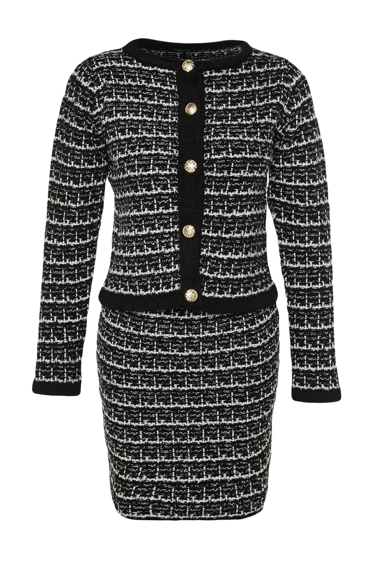 Trendyol Collection  Schwarzes Strickoberteil und -unterteil-Set mit Rundhalsausschnitt TWOAW24AU00001