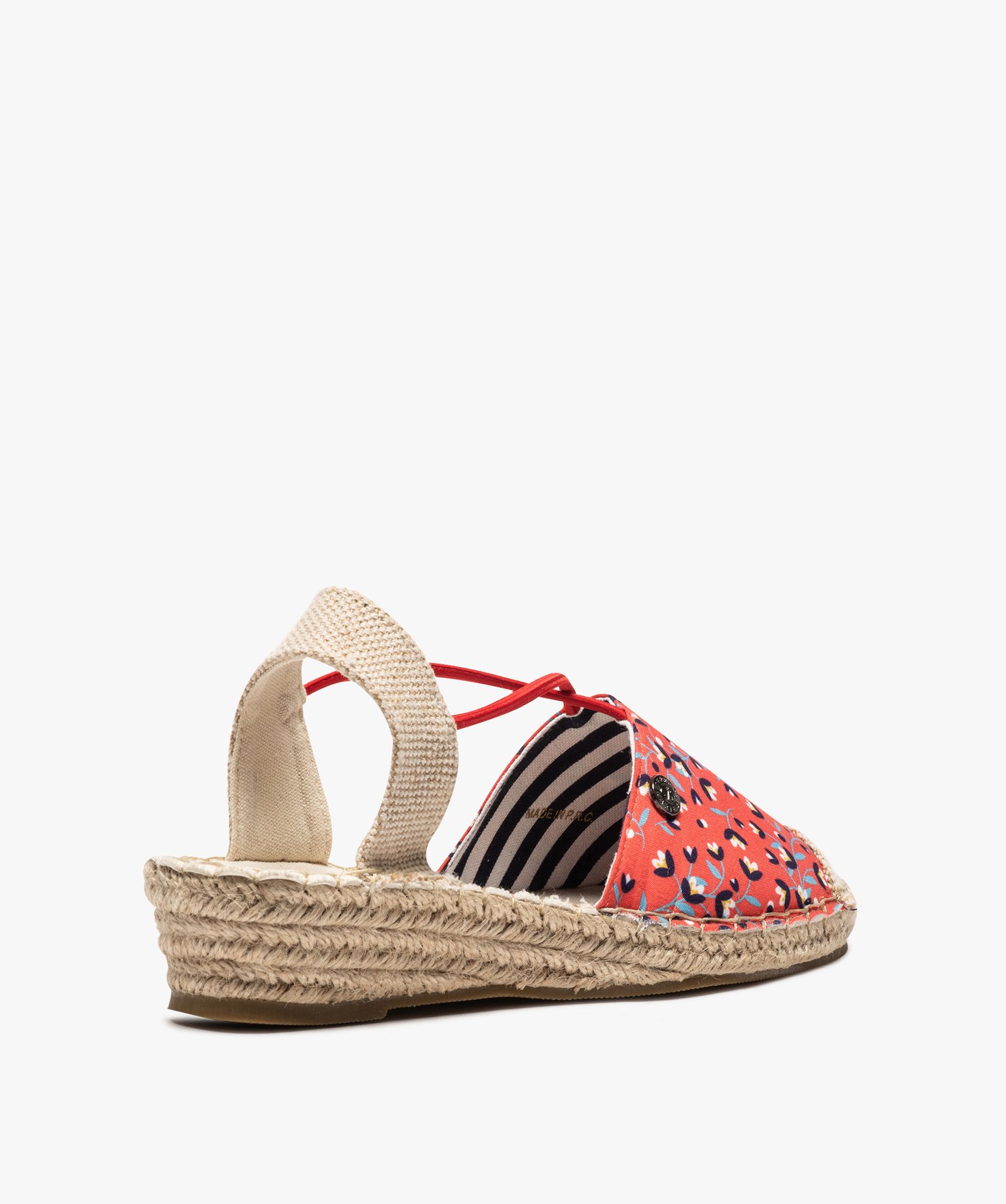 Sandales femme en toile à talon compensé – Terre de Marins rouge | GEMO