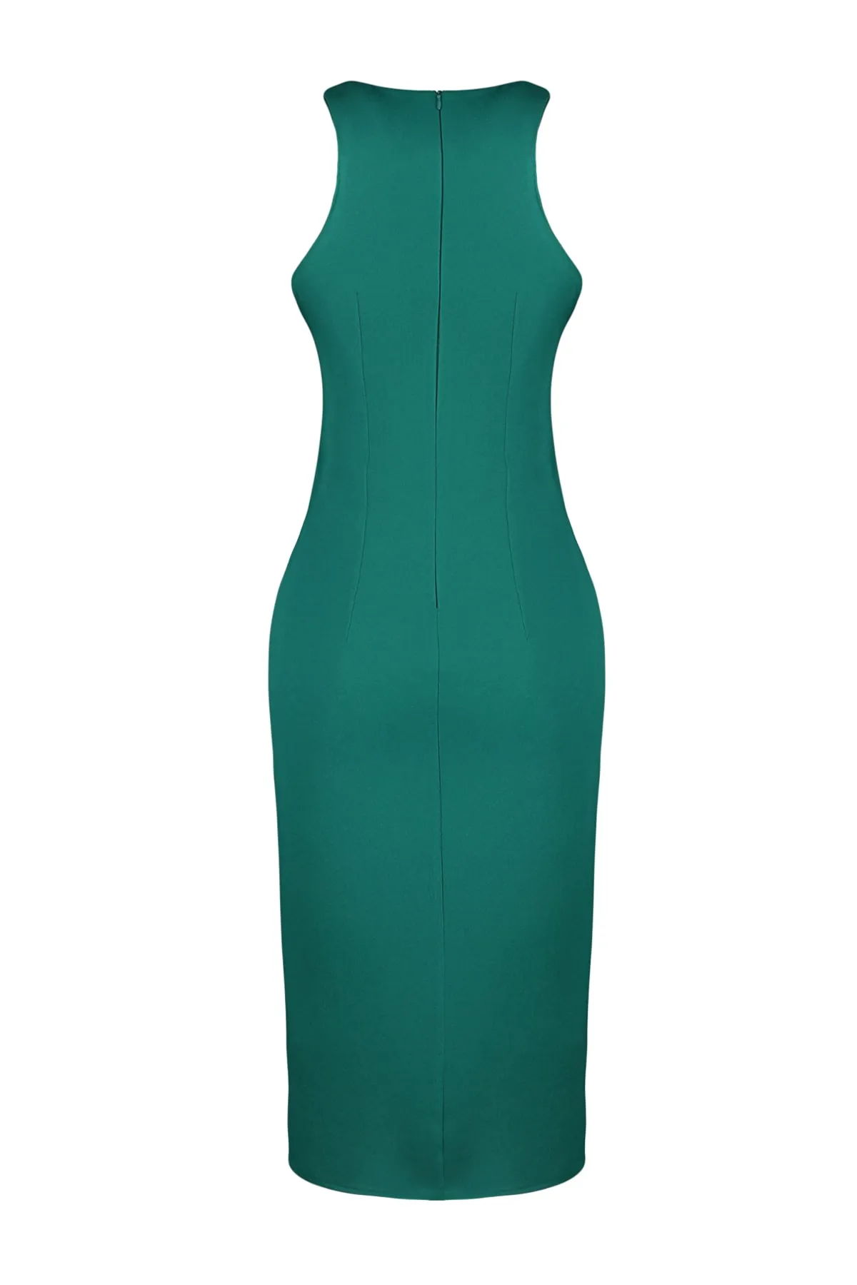 Trendyol Collection  Smaragdgrünes, figurbetontes Midi-Neckholder-Webkleid TWOSS23EL00611
