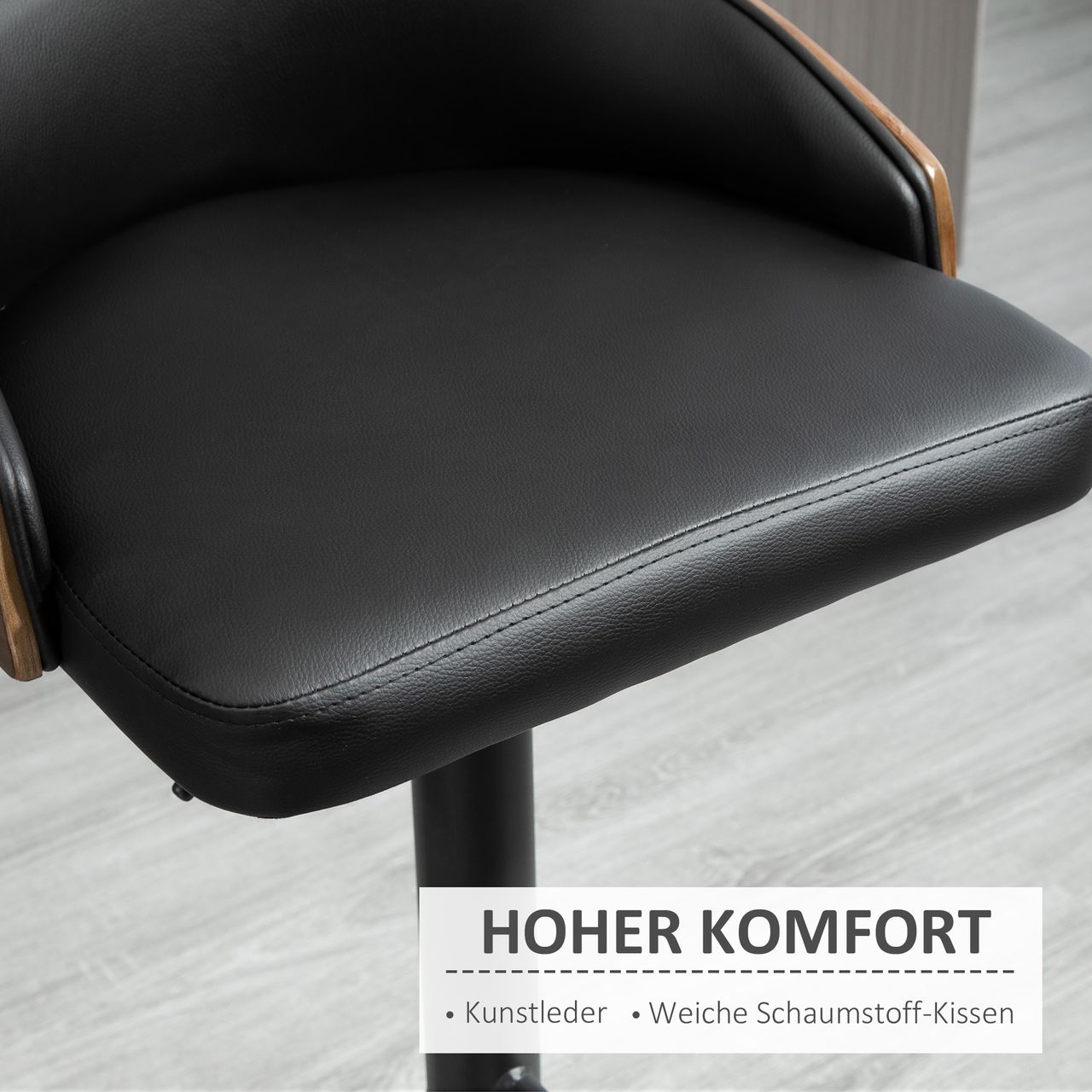 HOMCOM 2er-Set Barhocker drehbare Barstühle mit Fußstütze Barstuhl höhenverstellbar Küchenstühle Drehstühle Kunstleder Holz Schwarz Kaffee 48 x 49,5 x 76-96 cm