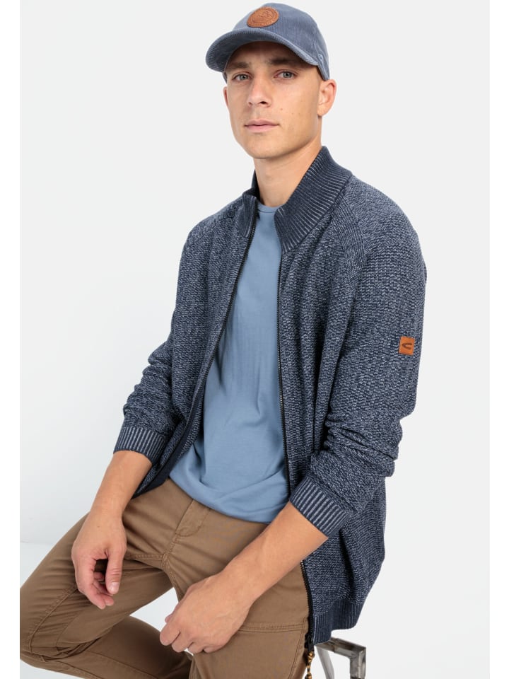 Camel Active Strickjacke mit Reißverschluss in Jeans Blau günstig kaufen