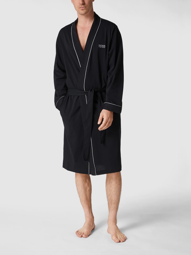 Bademantel mit Kontraststreifen Modell 'Kimono BM' in schwarz