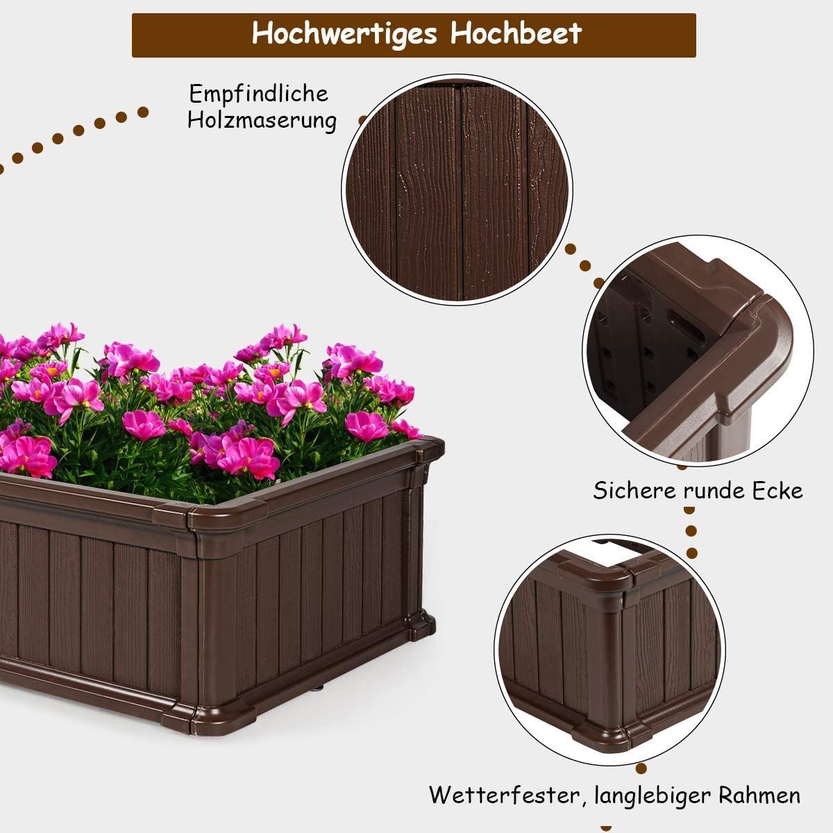 COSTWAY Hochbeet Blumenkasten (1 St), 122 cm x 60 cm x 30 cm