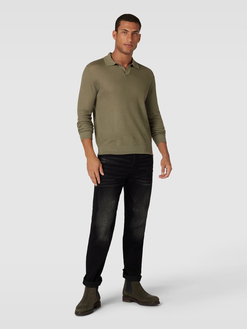 Longsleeve mit Polokragen in olivgrün