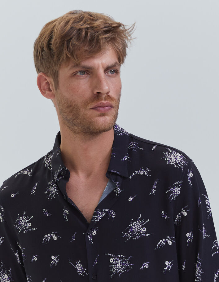 Chemise SLIM noire motif fleurs Homme