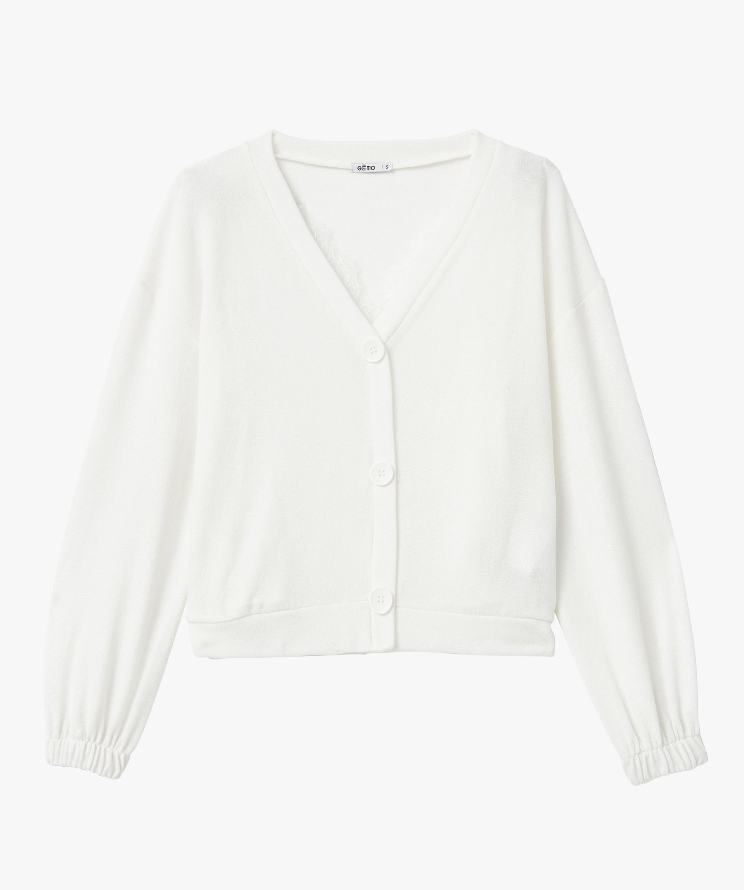 Pull femme à col V en maille pailletée ecru | GEMO