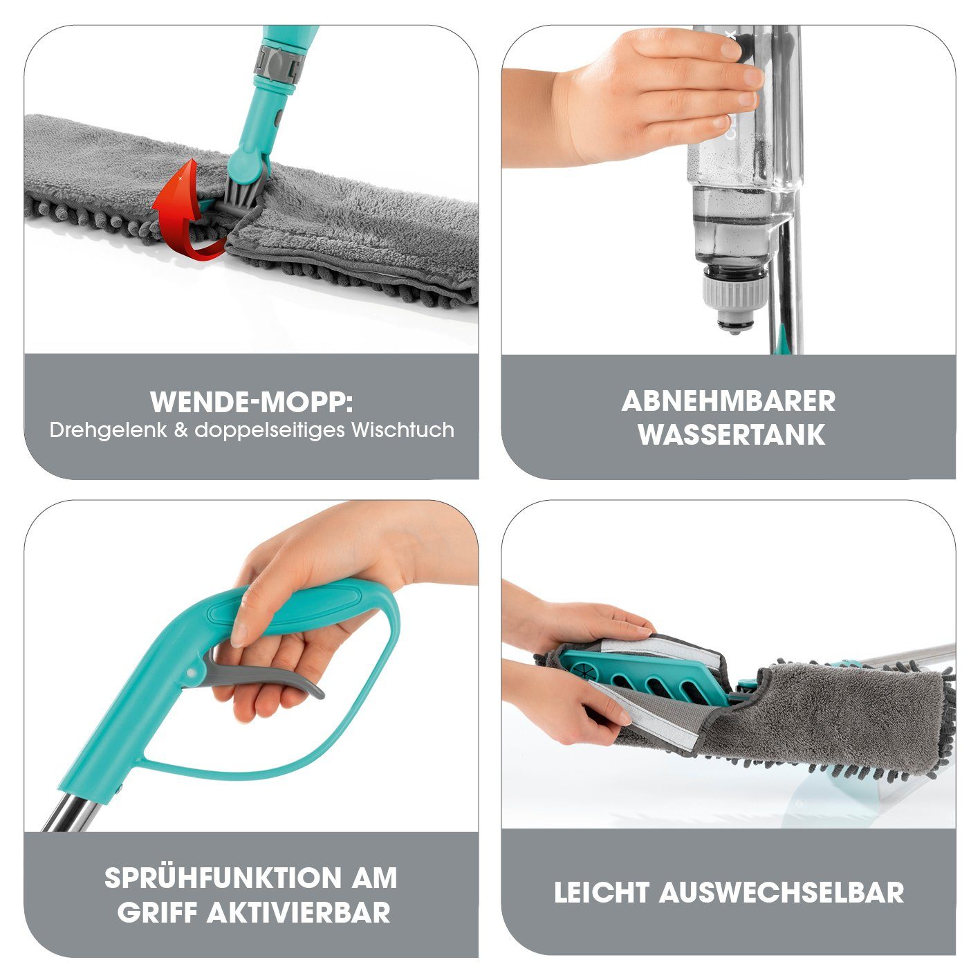 CLEANmaxx Wischmopp inkl. Teleskopstange & Wendefunktion, 700ml Tank