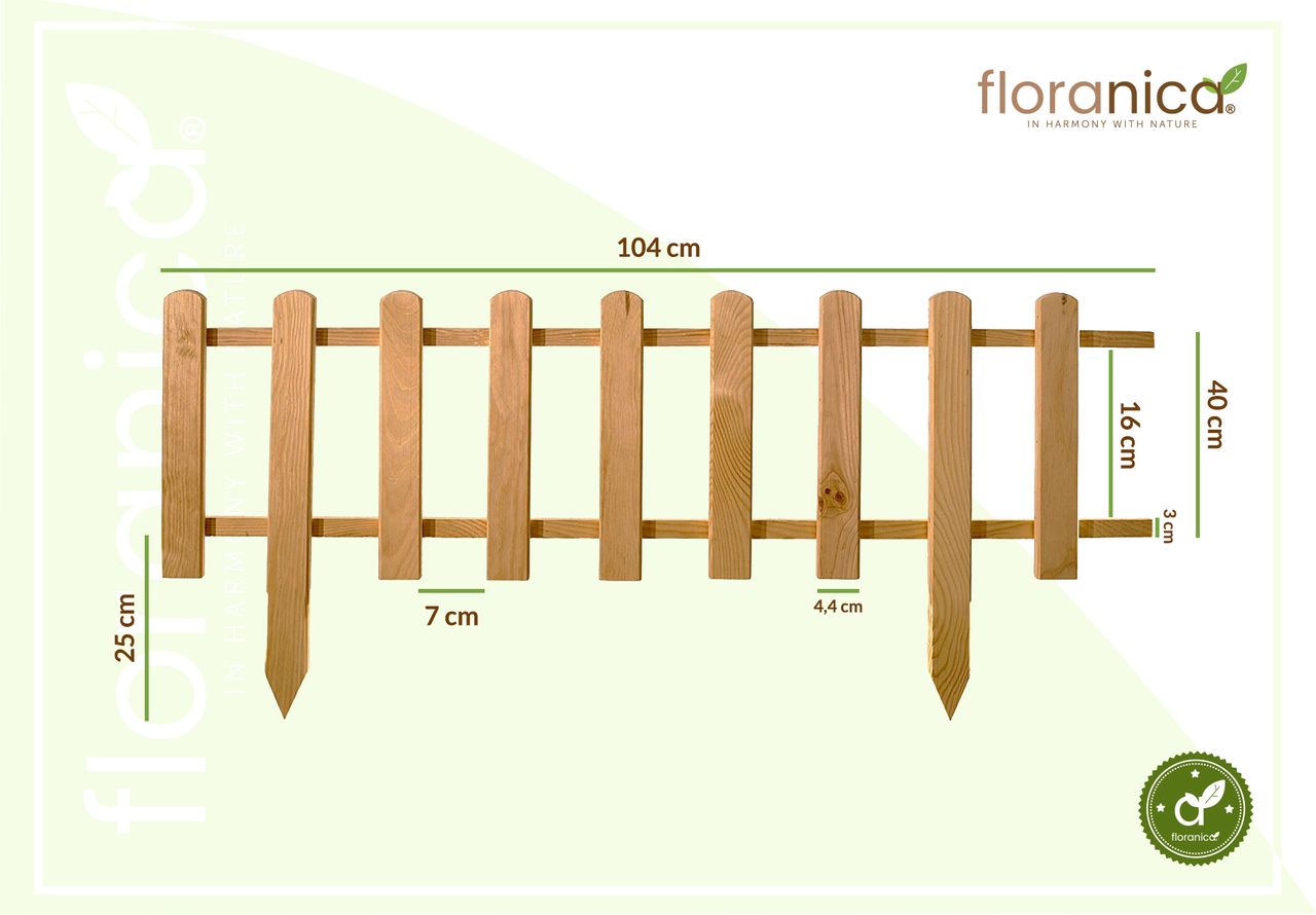 Pemicont Floranica Vorgarten Gartenzaun aus Holz Vampir 1 STK 104cm Höhe 40cm Natur Imprägnierter Kiefernholzzaun Dekorative Steckzaun für Blumenbeete Gemüsebeete Wegeinfassungen Tierauslauf