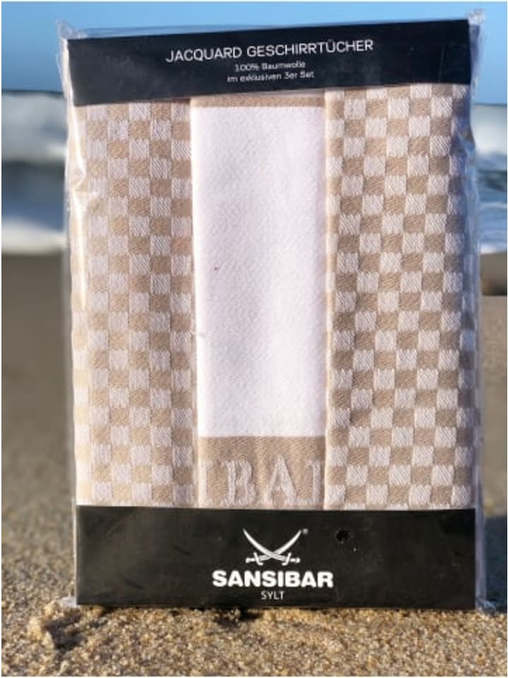 Sansibar 3-teiliges Set: Geschirrtuch Set in Taupe günstig kaufen 50x70 cm