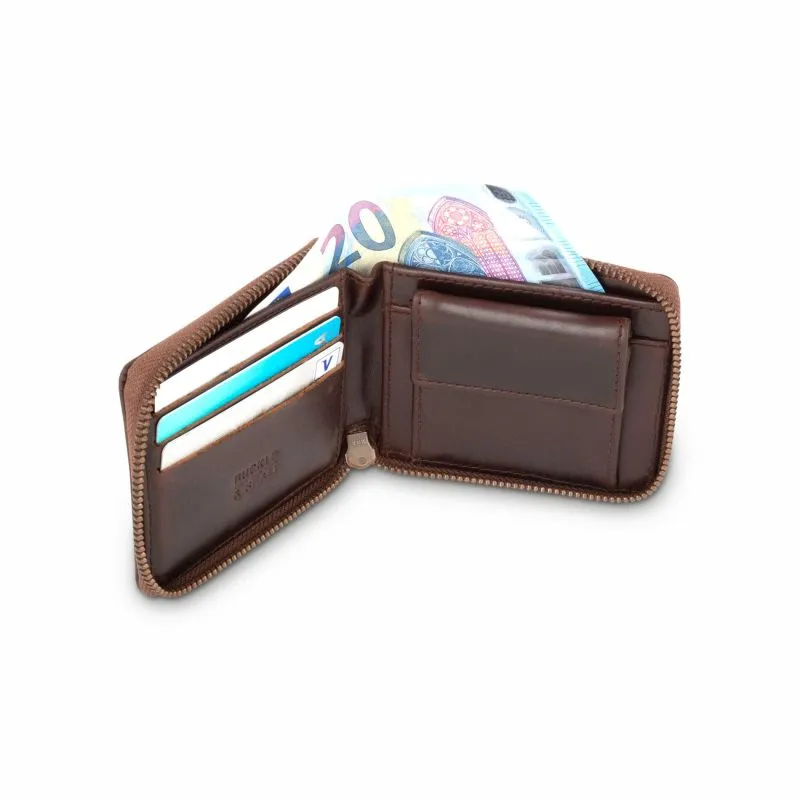 Buckle & Seam Leder Portemonnaie Grind - Braun \/ Blau