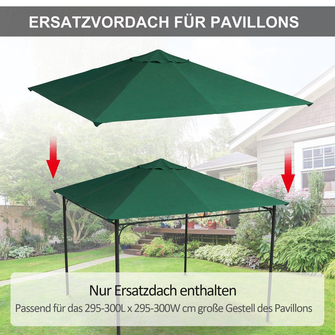 Outsunny Pavillondach Ersatzdach Pavillonabdeckung Polyester Grün 3x3m